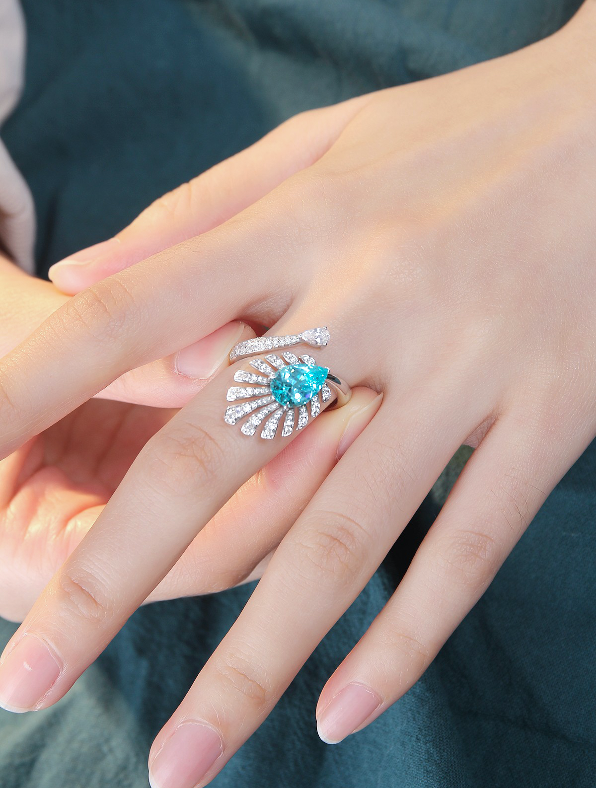 3.54ct Pear Shape Lake Blue Lab Created Paraiba Tourmaline Engagement Ring
