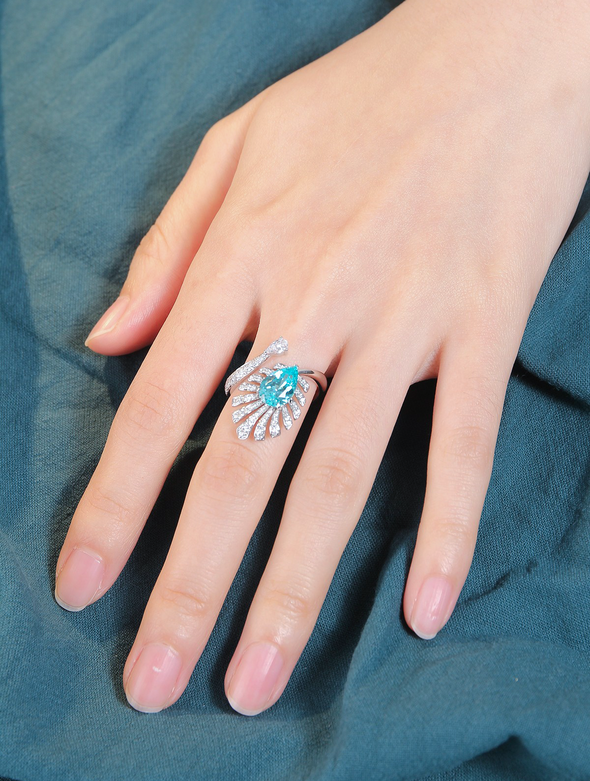 3.54ct Pear Shape Lake Blue Lab Created Paraiba Tourmaline Engagement Ring