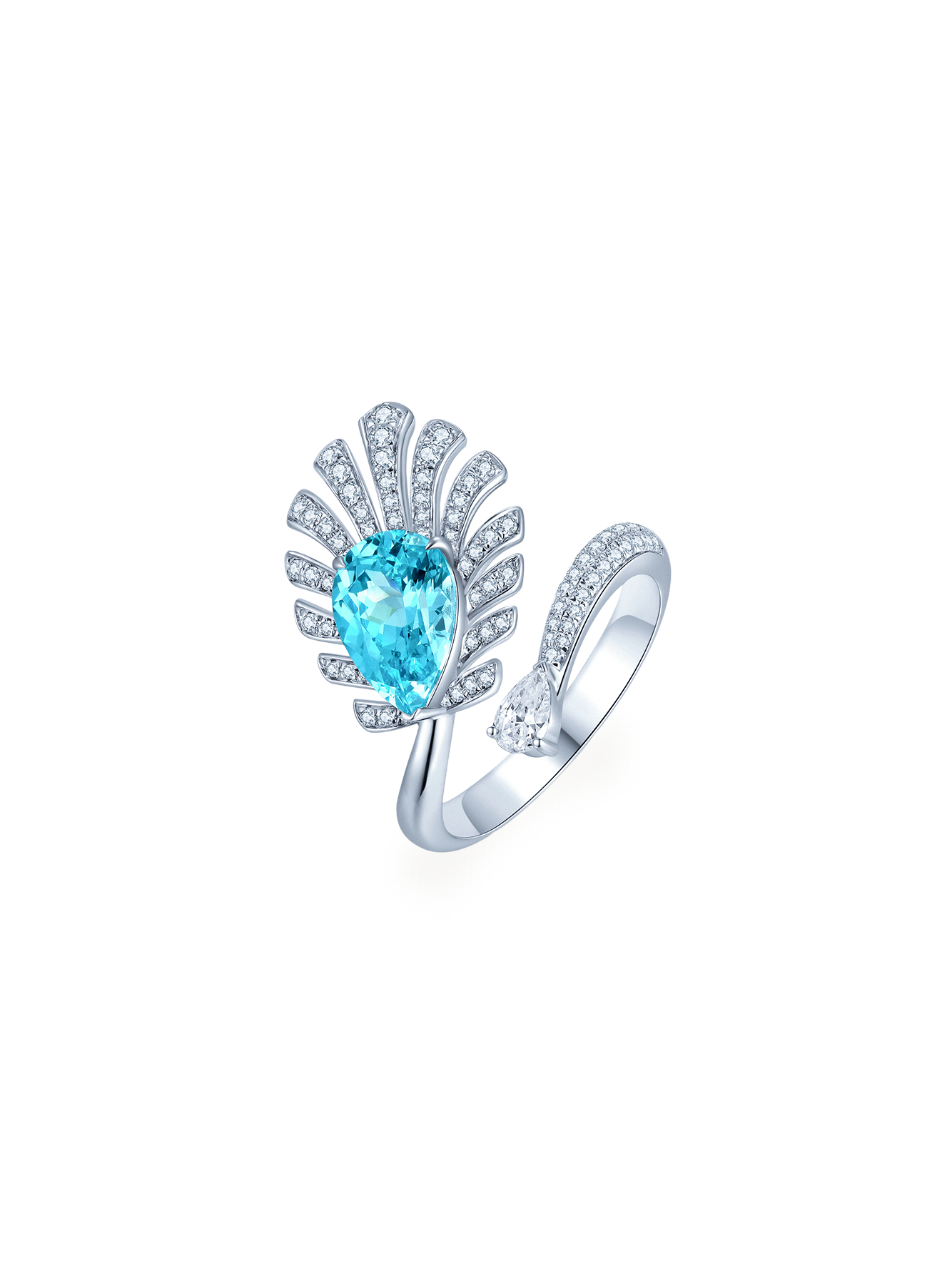 3.54ct Pear Shape Lake Blue Lab Created Paraiba Tourmaline Engagement Ring