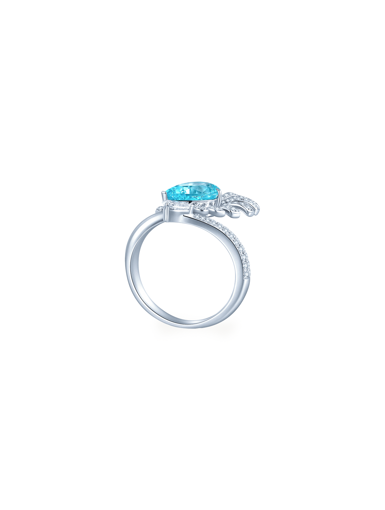 3.54ct Pear Shape Lake Blue Lab Created Paraiba Tourmaline Engagement Ring