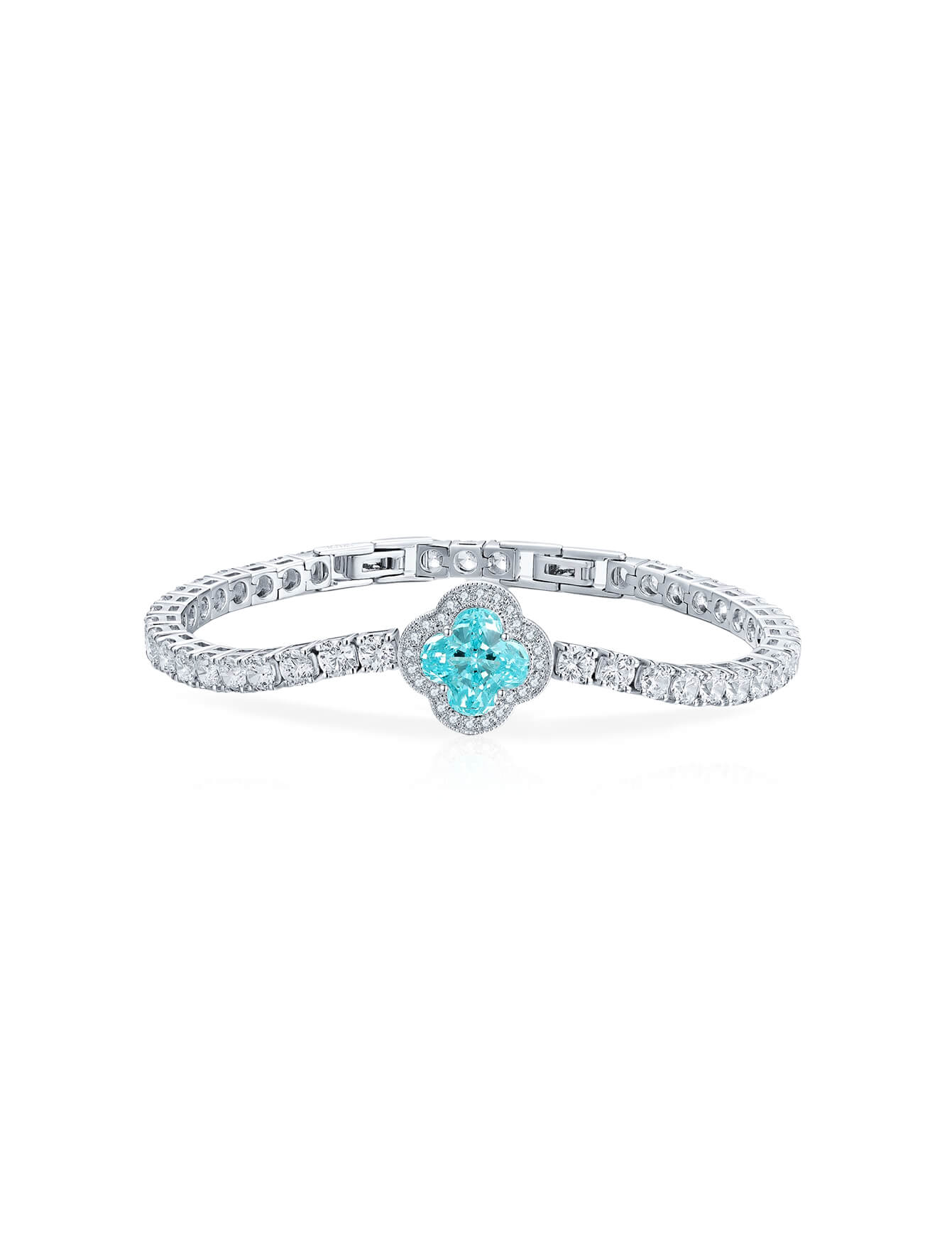 3.9 ct Four‑Leaf Clover Lab‑Grown Paraiba Tourmaline Bracelet