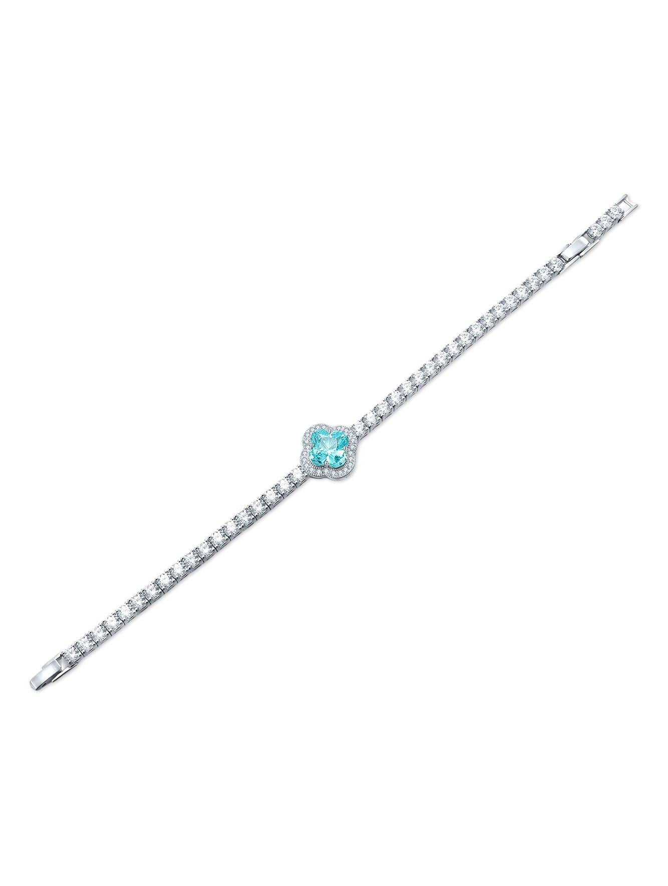 3.9 ct Four‑Leaf Clover Lab‑Grown Paraiba Tourmaline Bracelet