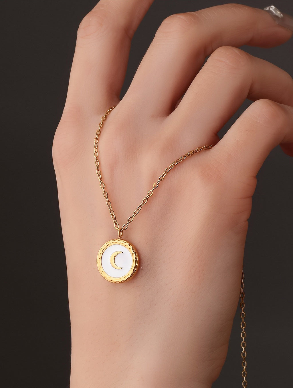 Textured Moon Pendant Necklace in 18K Gold Plated Copper