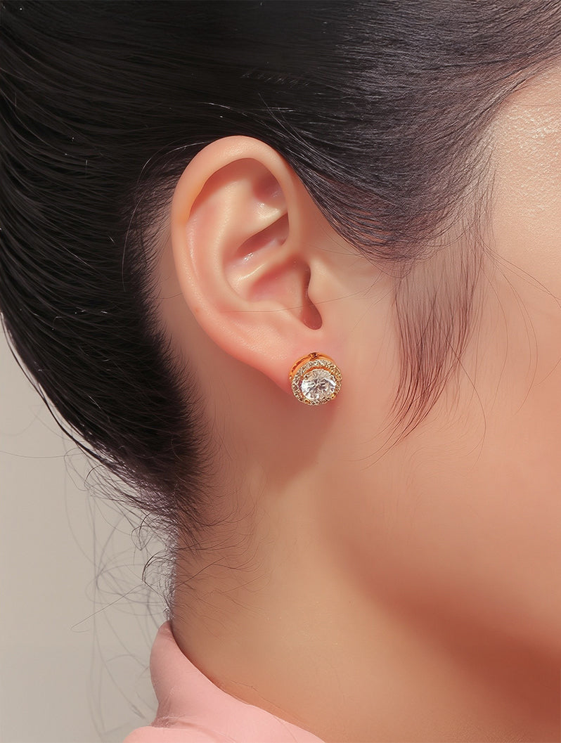 Classic Round Halo Cubic Zirconia Stud Earrings