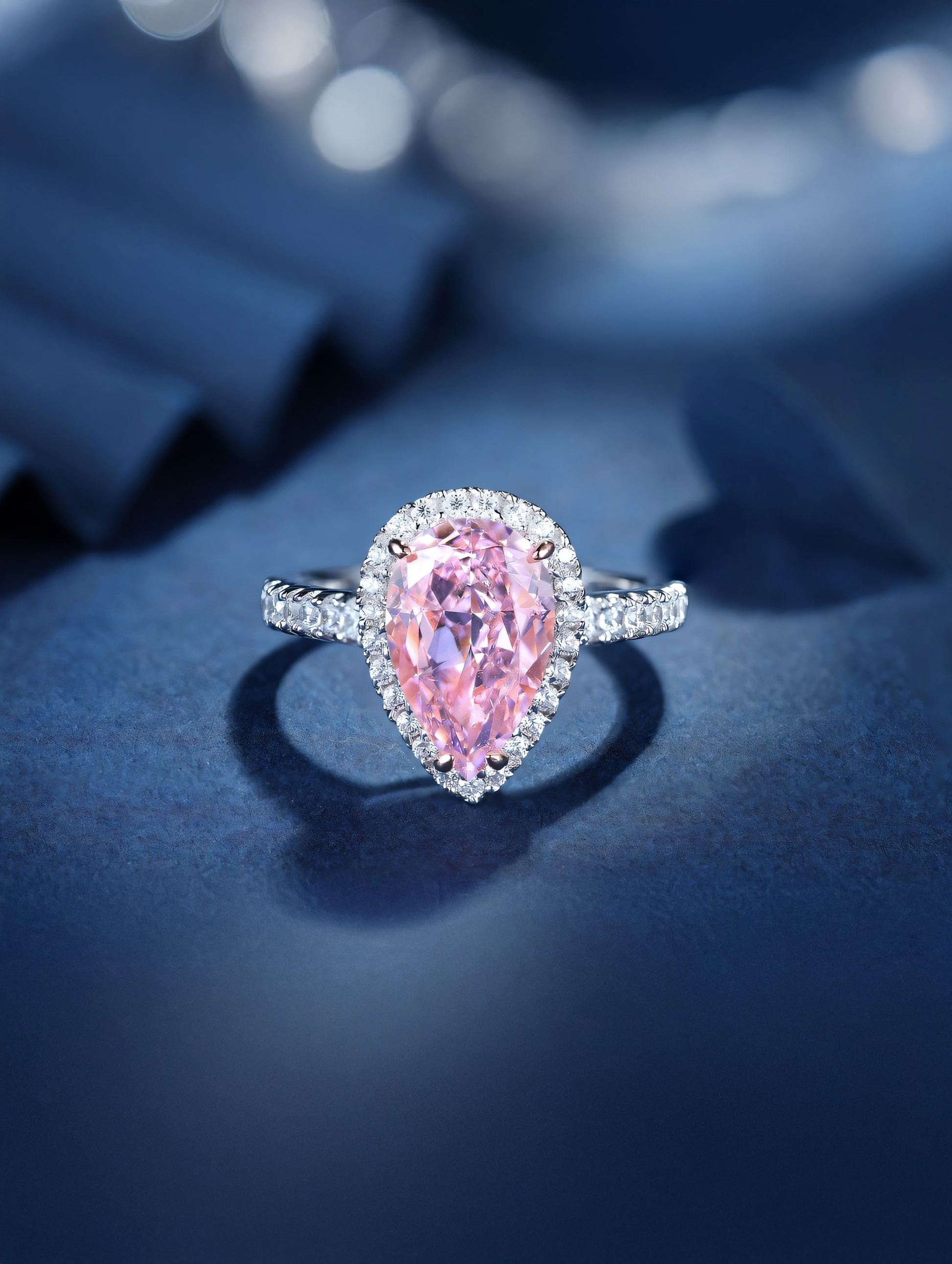 3ct Pear Cubic Zirconia Half Pavé Halo Ring