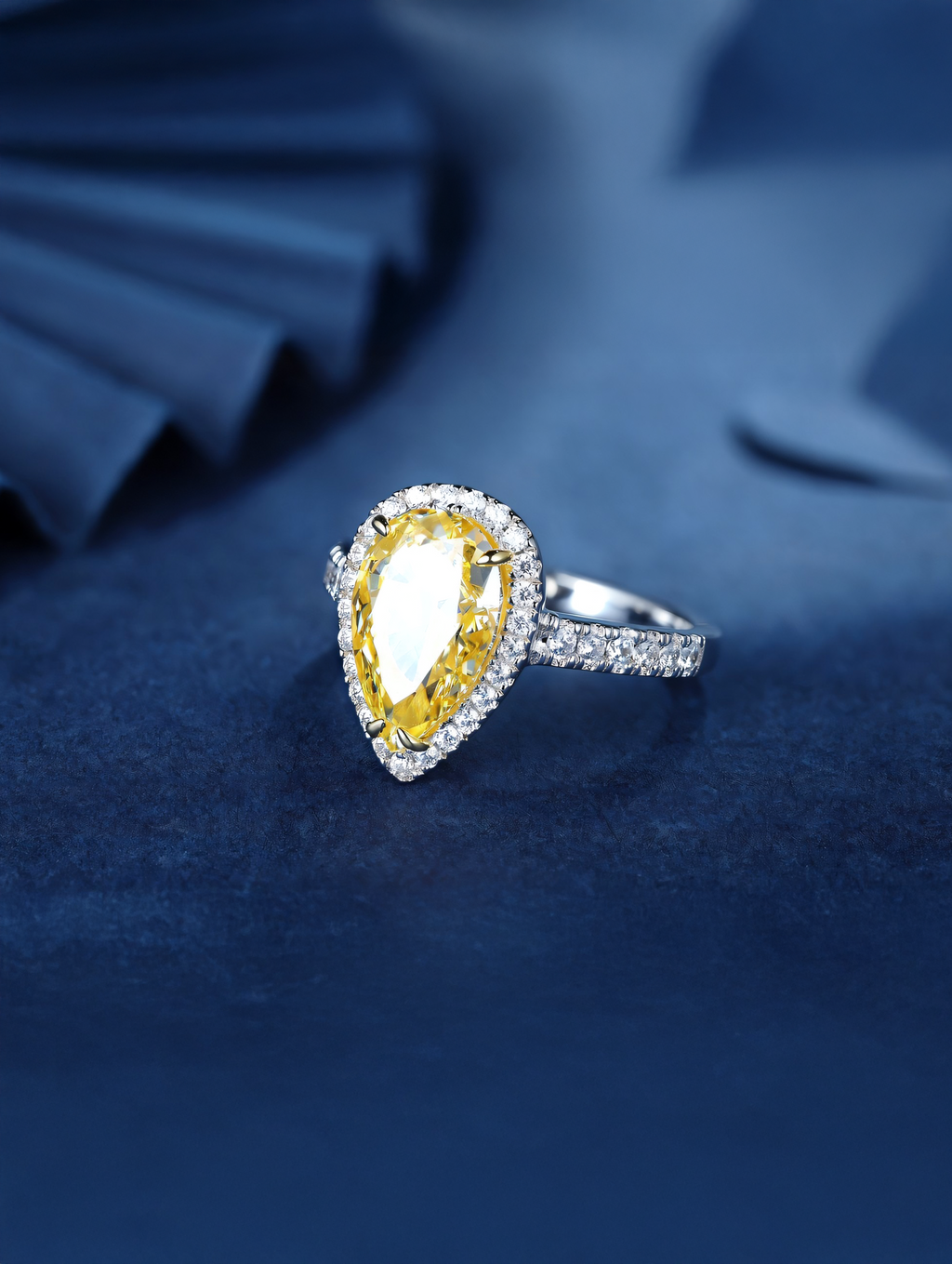3ct Pear Cubic Zirconia Half Pavé Halo Ring