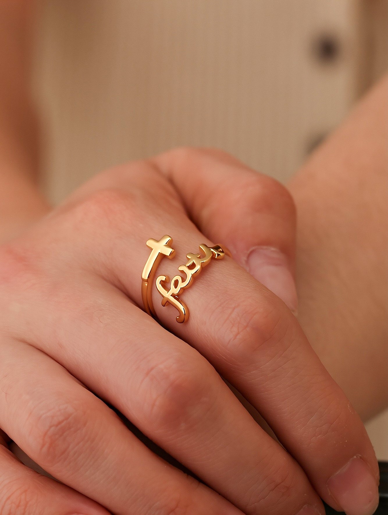 "Faith" Cross Adjustable Ring in 18K Gold Plated Copper