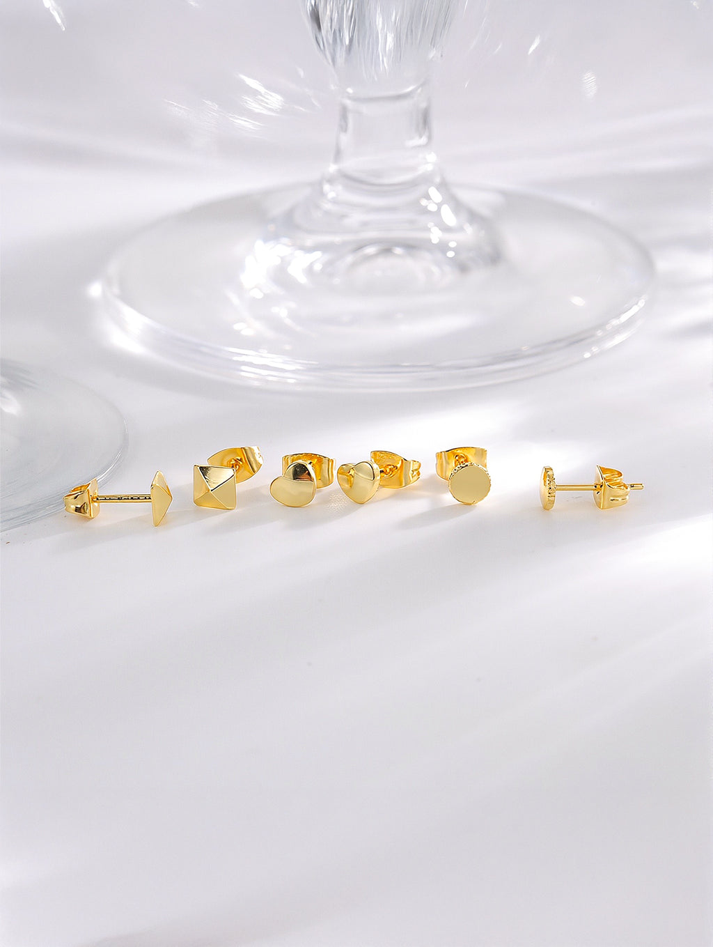 Mini Geometric Heart Stud Earring Set in 18K gold plated copper