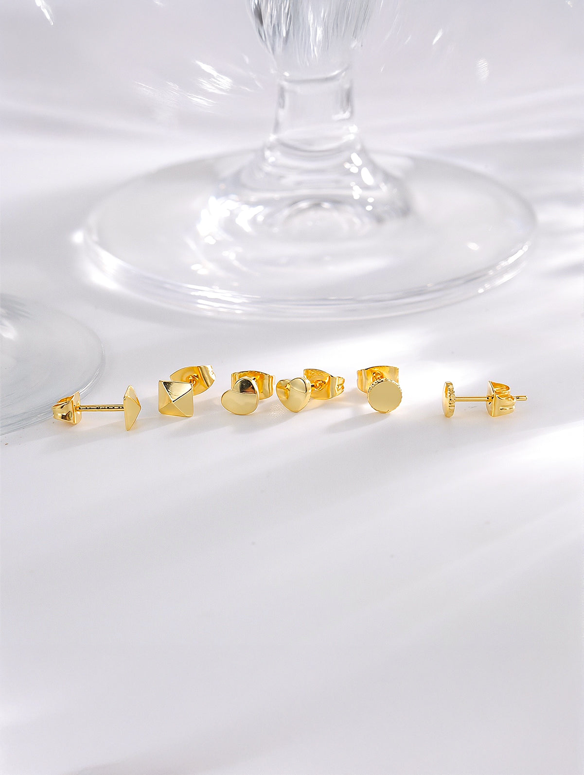 Mini Geometric Heart Stud Earring Set in 18K gold plated copper