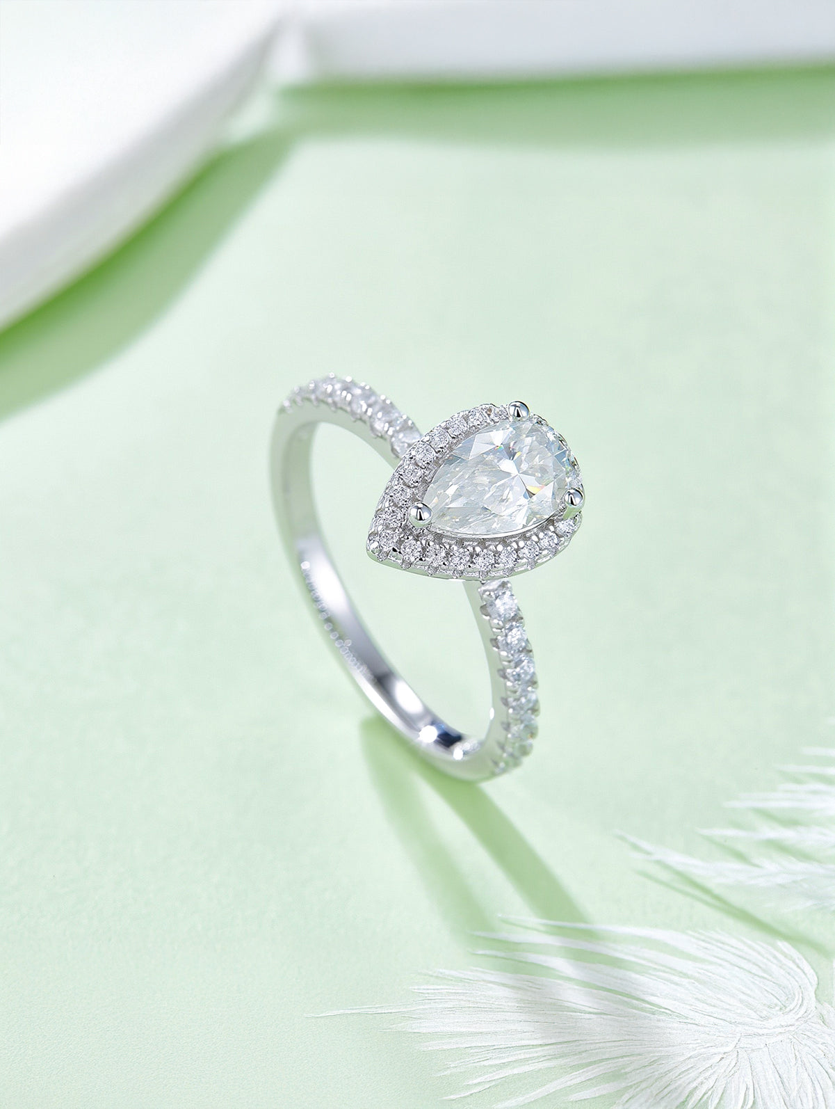 1ct Classic D Color Pear Moissanite Halo Ring