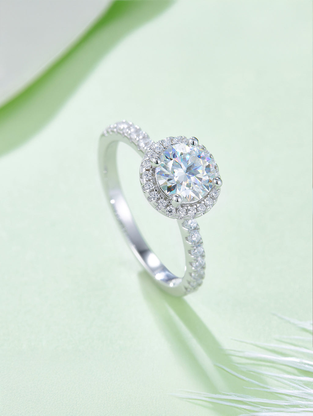1ct Classic D Color Round Moissanite Halo Ring