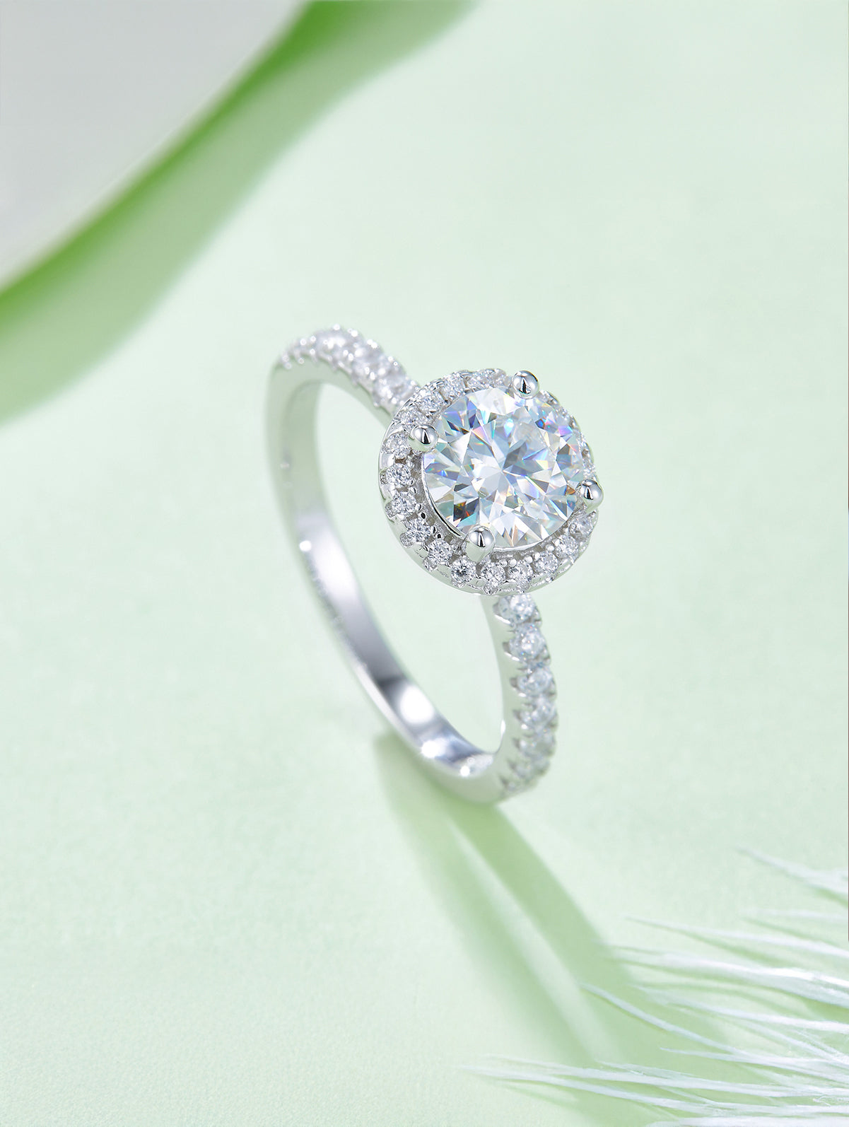 1ct Classic D Color Round Moissanite Halo Ring
