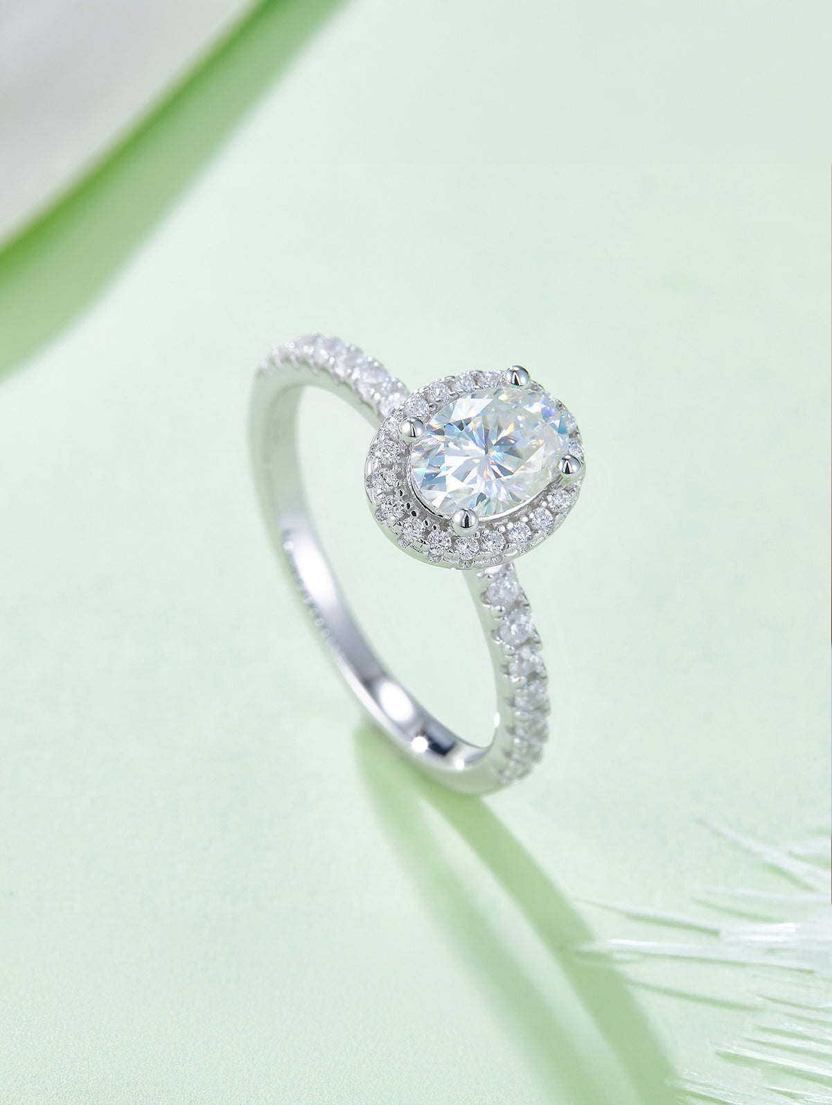1ct Classic D Color Oval Moissanite Halo Ring