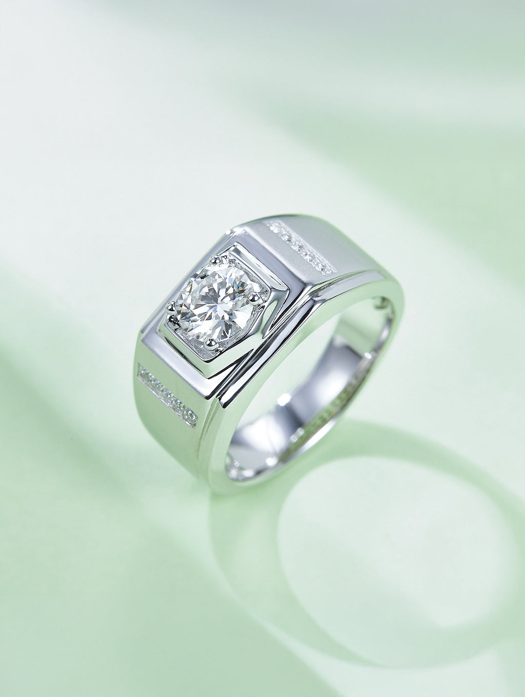 Men’s 1ct D Color Moissanite Ring with Side Accents