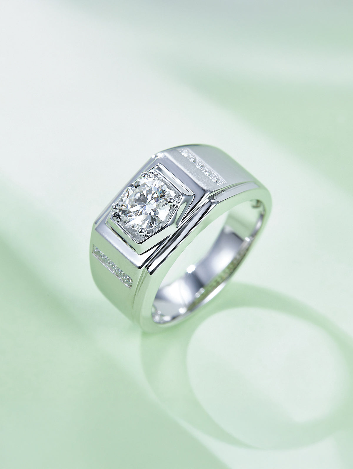 Men’s 1ct D Color Moissanite Ring with Side Accents