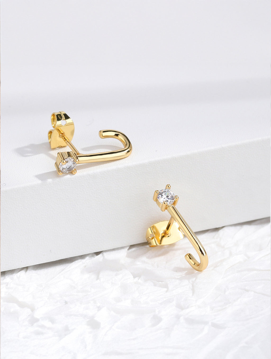 J-Shape Cubic Zirconia Drop Cuff Earrings