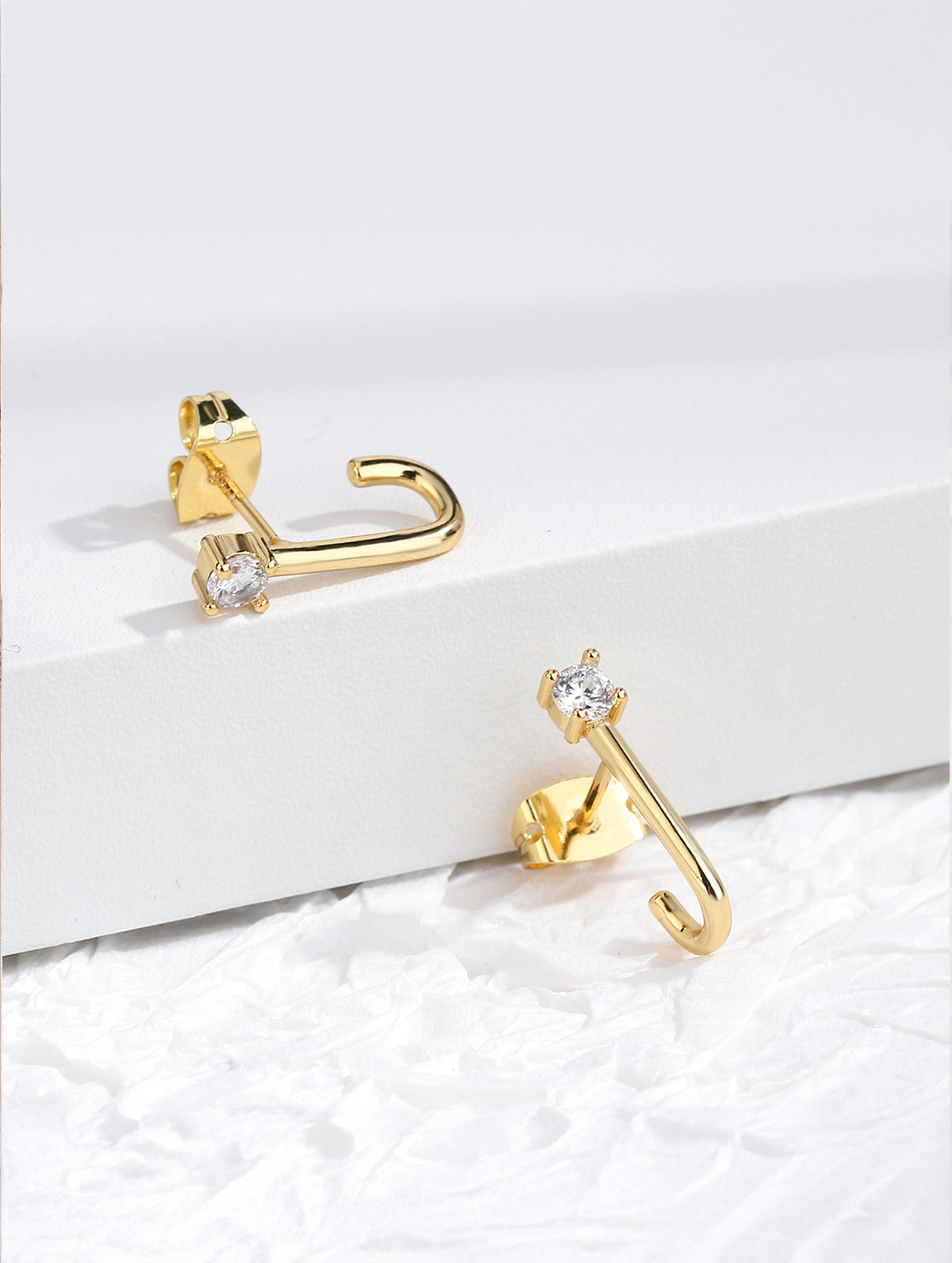 J-Shape Cubic Zirconia Drop Cuff Earrings