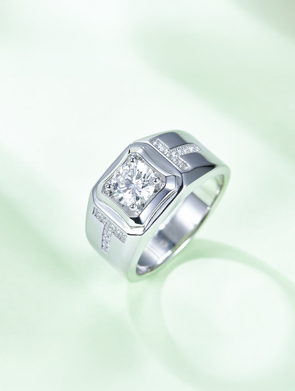 Men’s 1ct D Color Geometric Moissanite Pavé Ring
