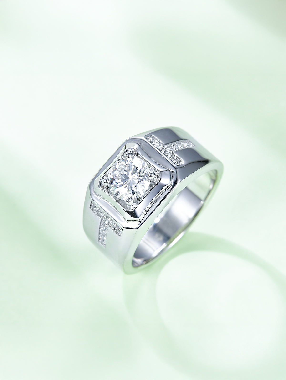Men’s 1ct D Color Geometric Moissanite Pavé Ring