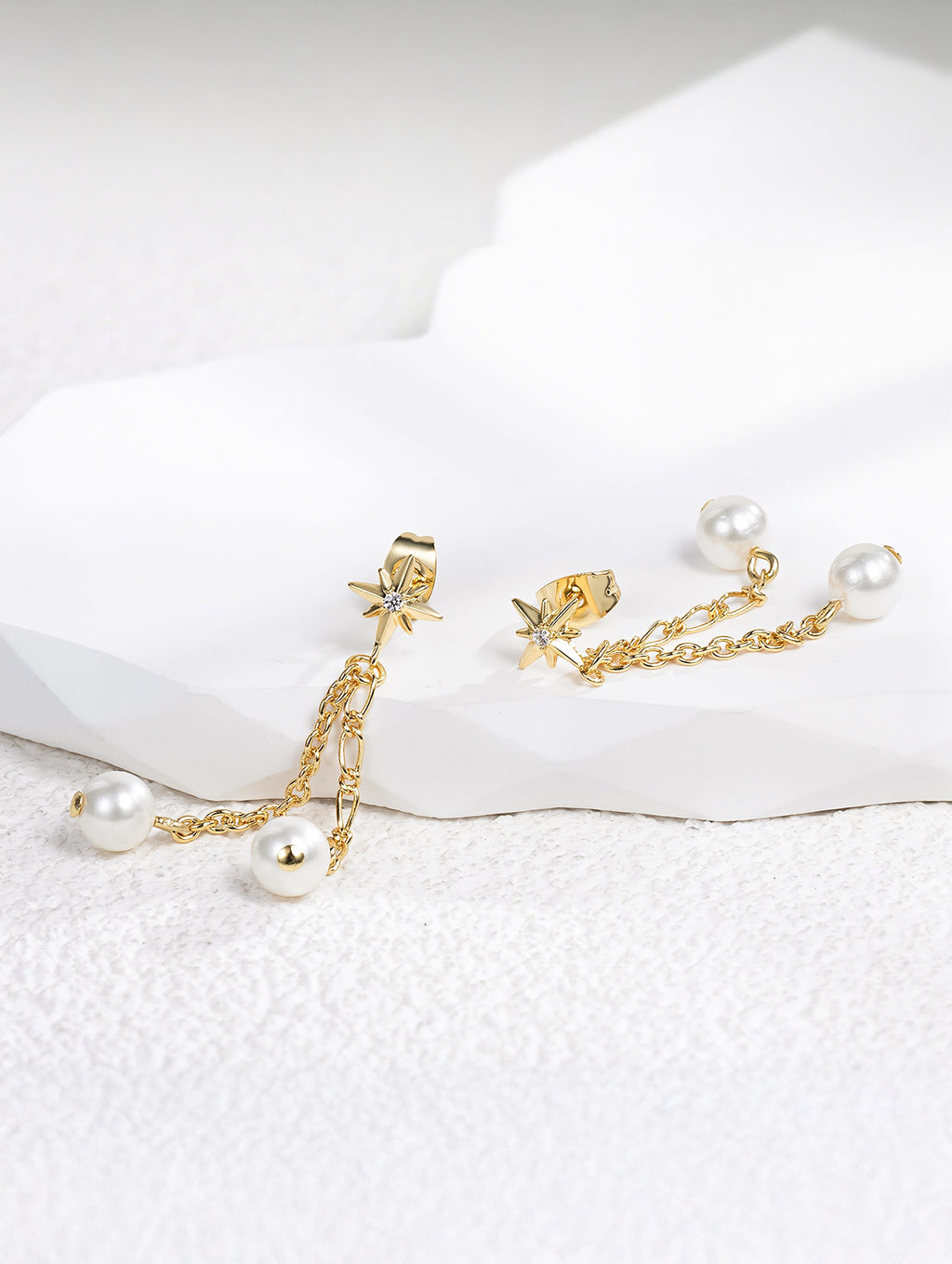 Six-Point Star & Faux Pearl Drop Earrings