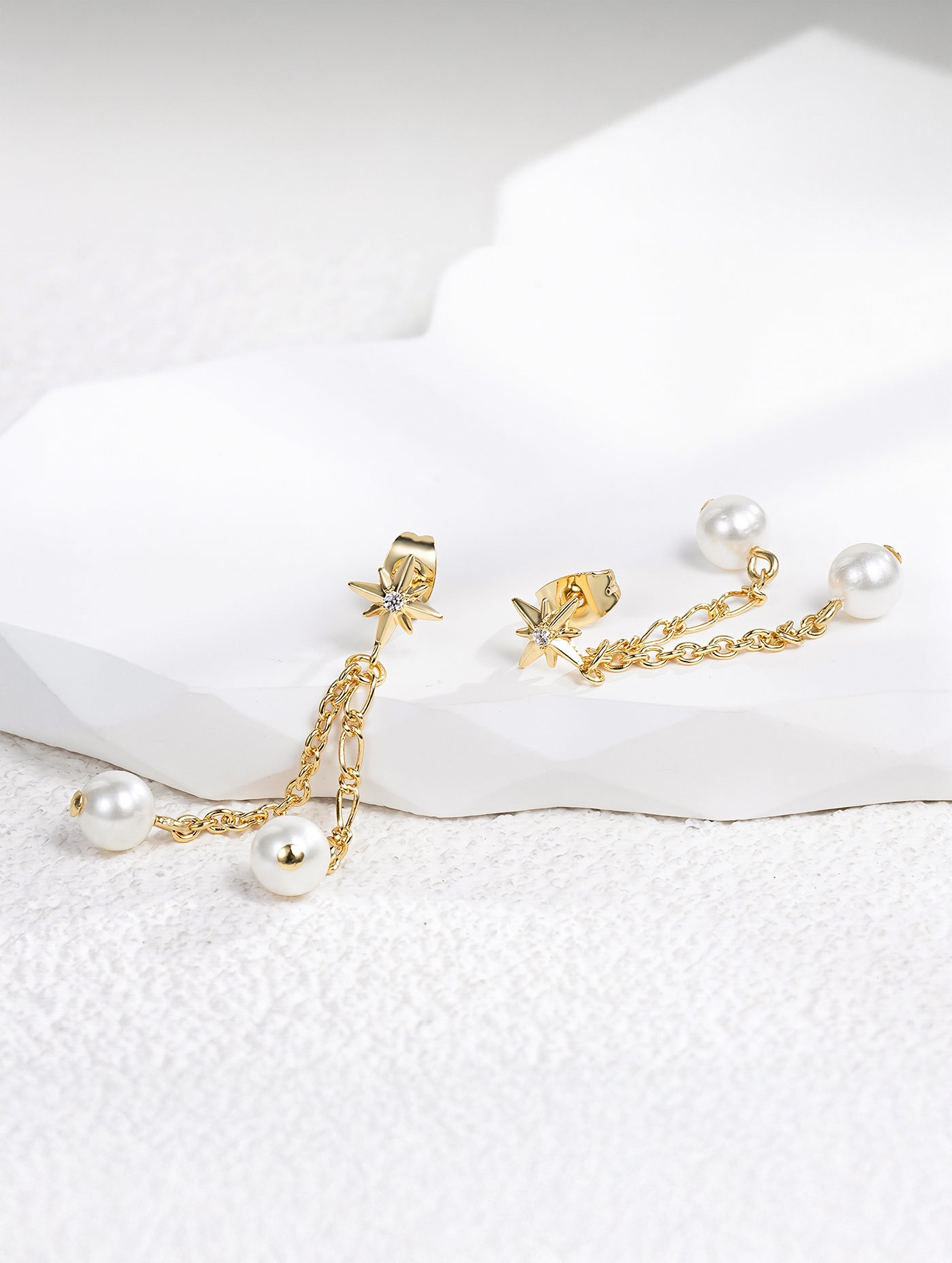 Six-Point Star & Faux Pearl Drop Earrings
