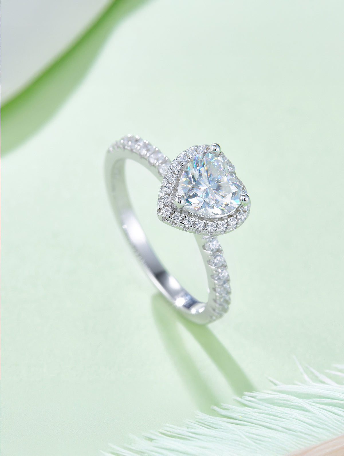 1ct Classic D Color Heart Moissanite Halo Ring