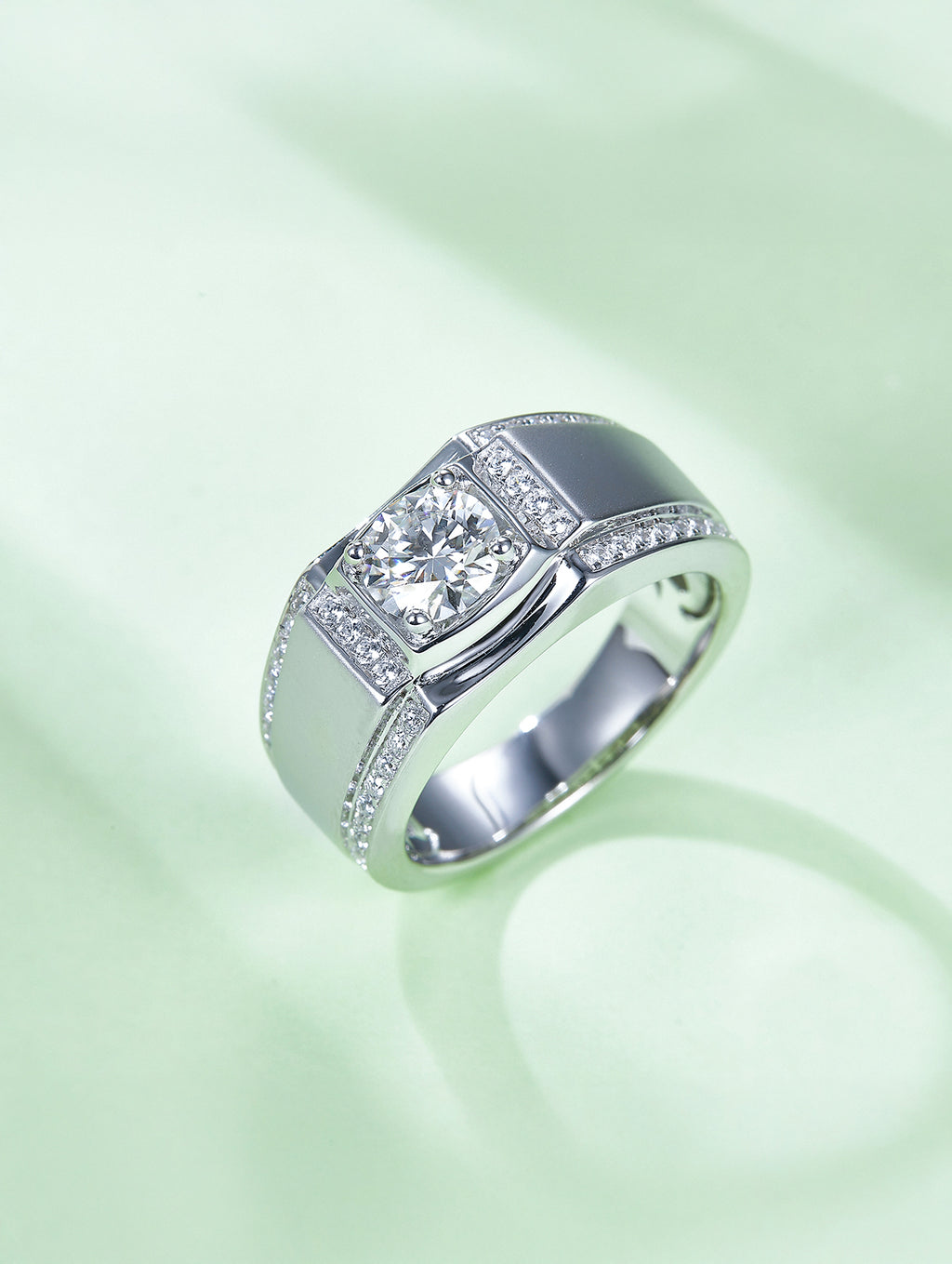 Men’s 1ct D Color Moissanite Ring with Pavé Accents