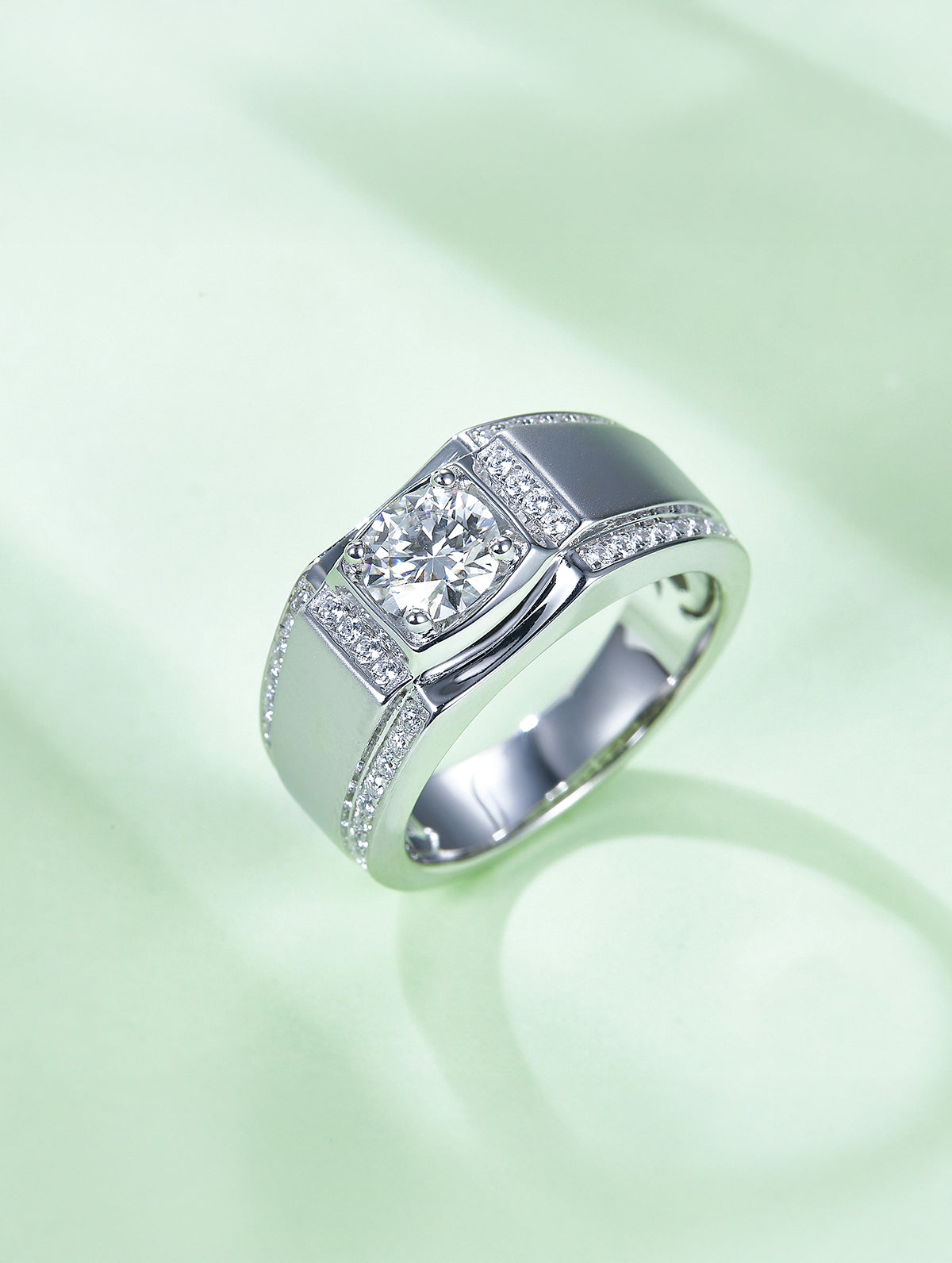 Men’s 1ct D Color Moissanite Ring with Pavé Accents