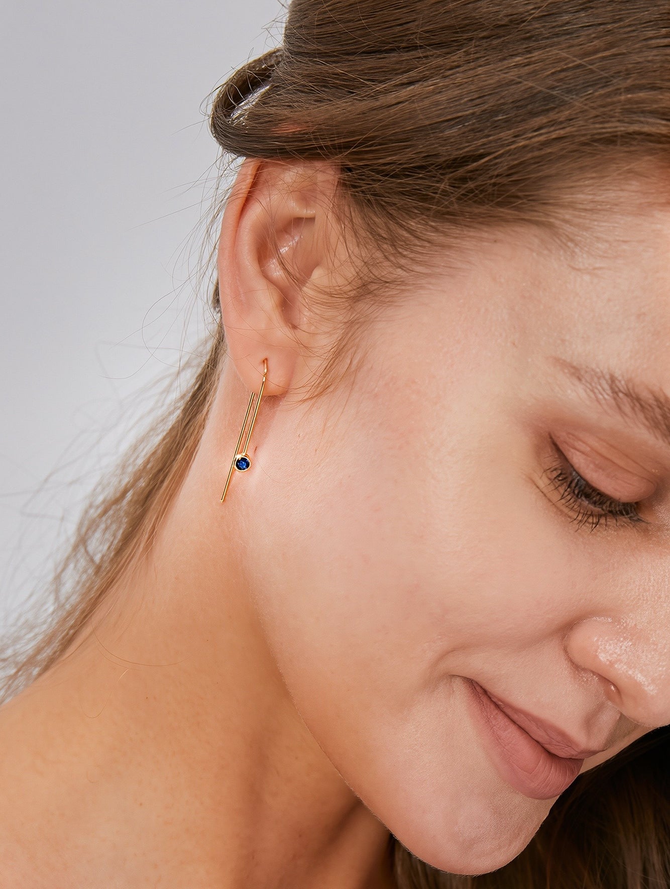 Minimalist U-Shaped Blue Cubic Zirconia Hoop Earrings