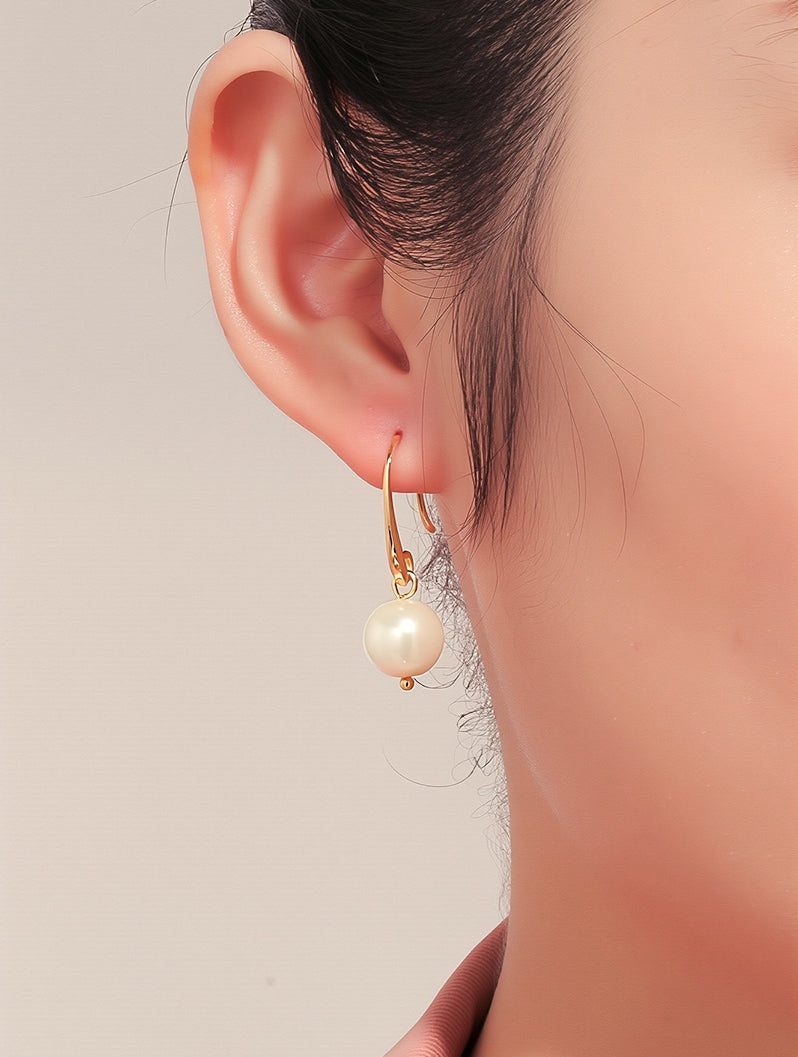 Minimalist Faux Pearl Drop Hoop Earrings