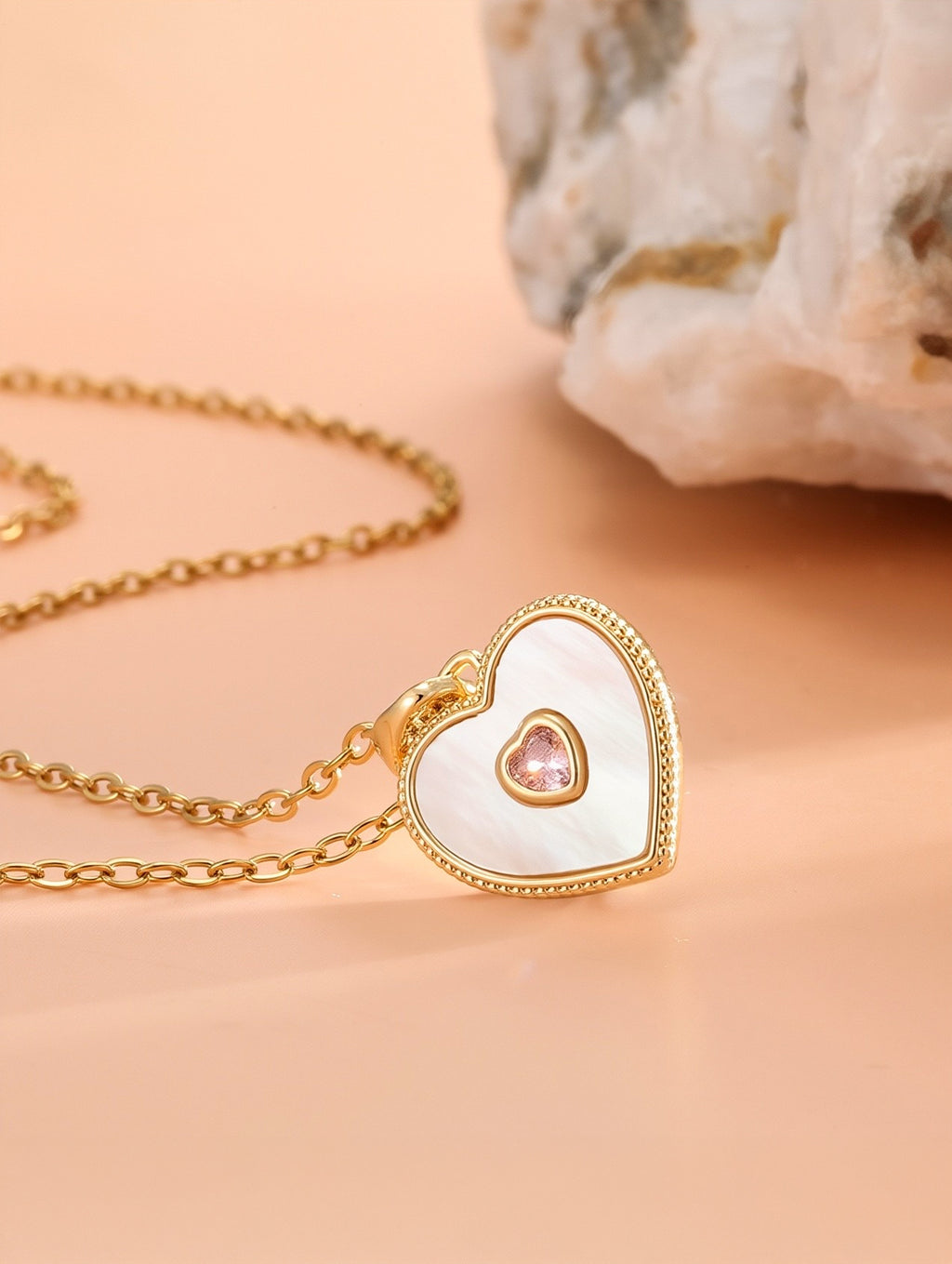 Double Layer Natural Shell Heart Pendant Necklace
