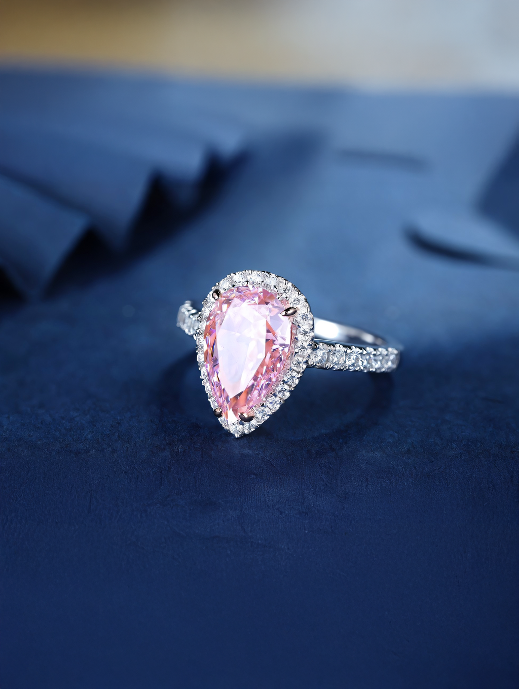 3ct Pear Cubic Zirconia Half Pavé Halo Ring