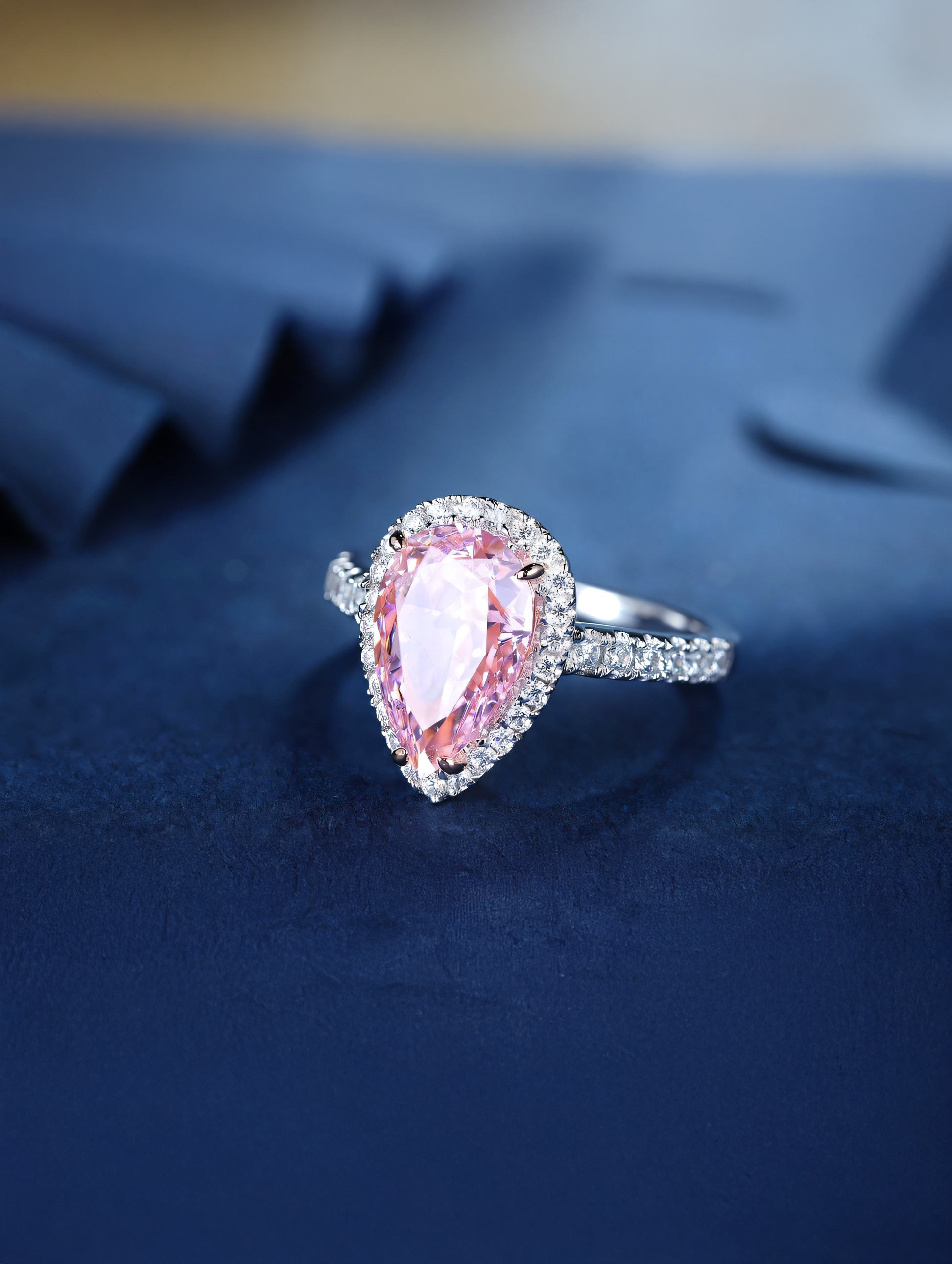 3ct Pear Cubic Zirconia Half Pavé Halo Ring