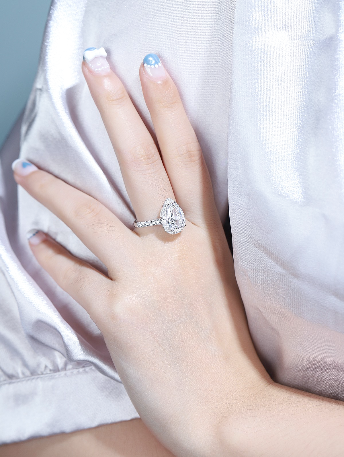 3ct Pear Cubic Zirconia Half Pavé Halo Ring