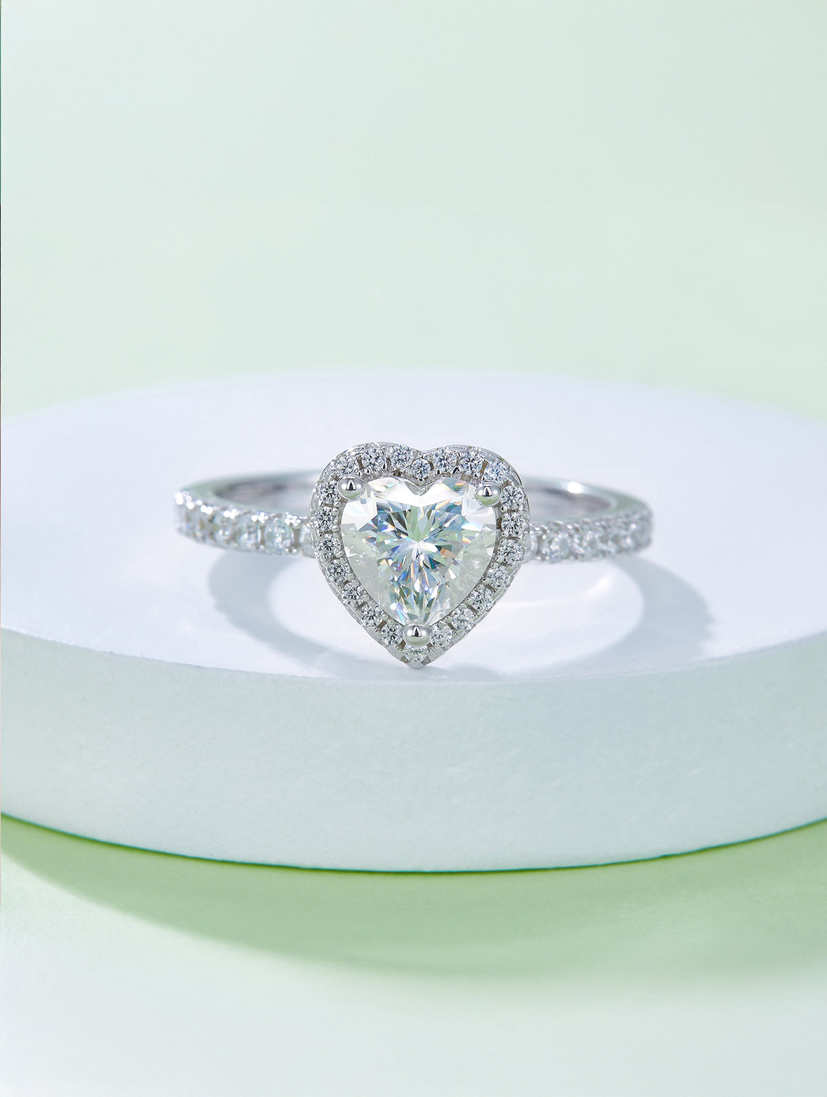 1ct Classic D Color Heart Moissanite Halo Ring