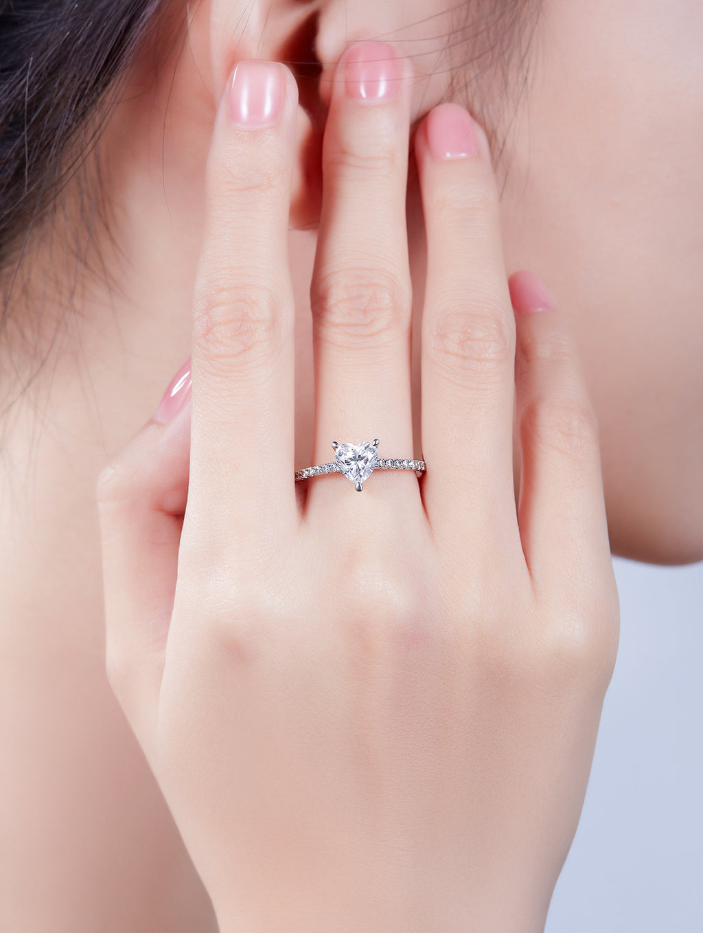 1ct Classic D Color Heart Moissanite Half Eternity Ring