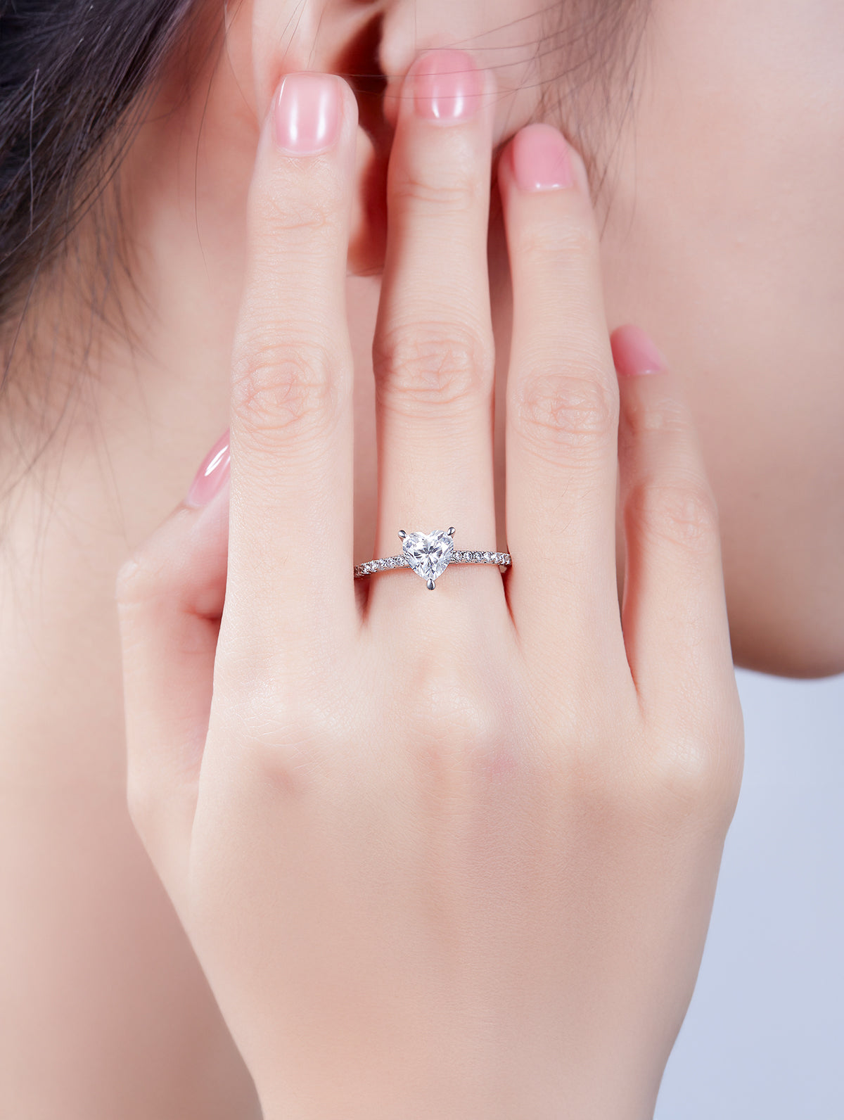 1ct Classic D Color Heart Moissanite Half Eternity Ring