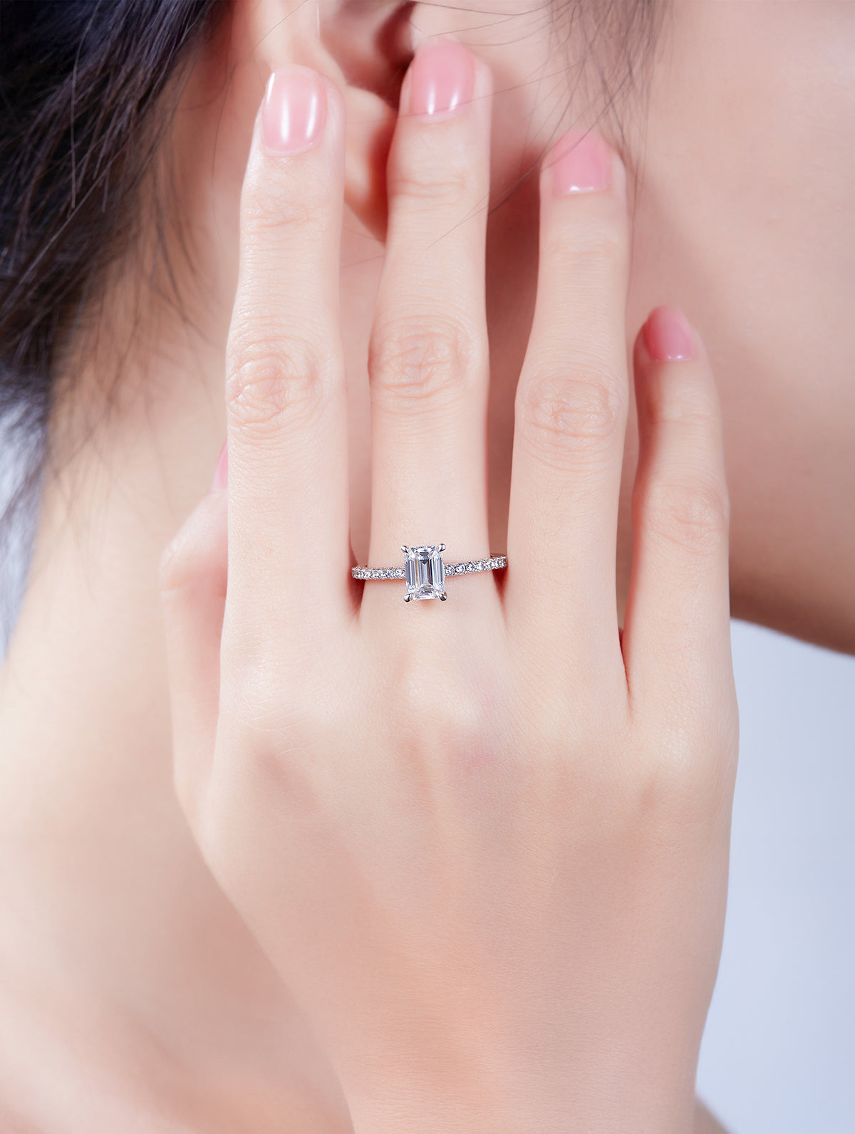 1ct Classic D Color Emerald-Cut Moissanite Half Eternity Ring