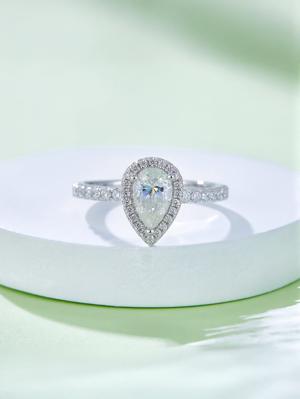 1ct Classic D Color Pear Moissanite Halo Ring