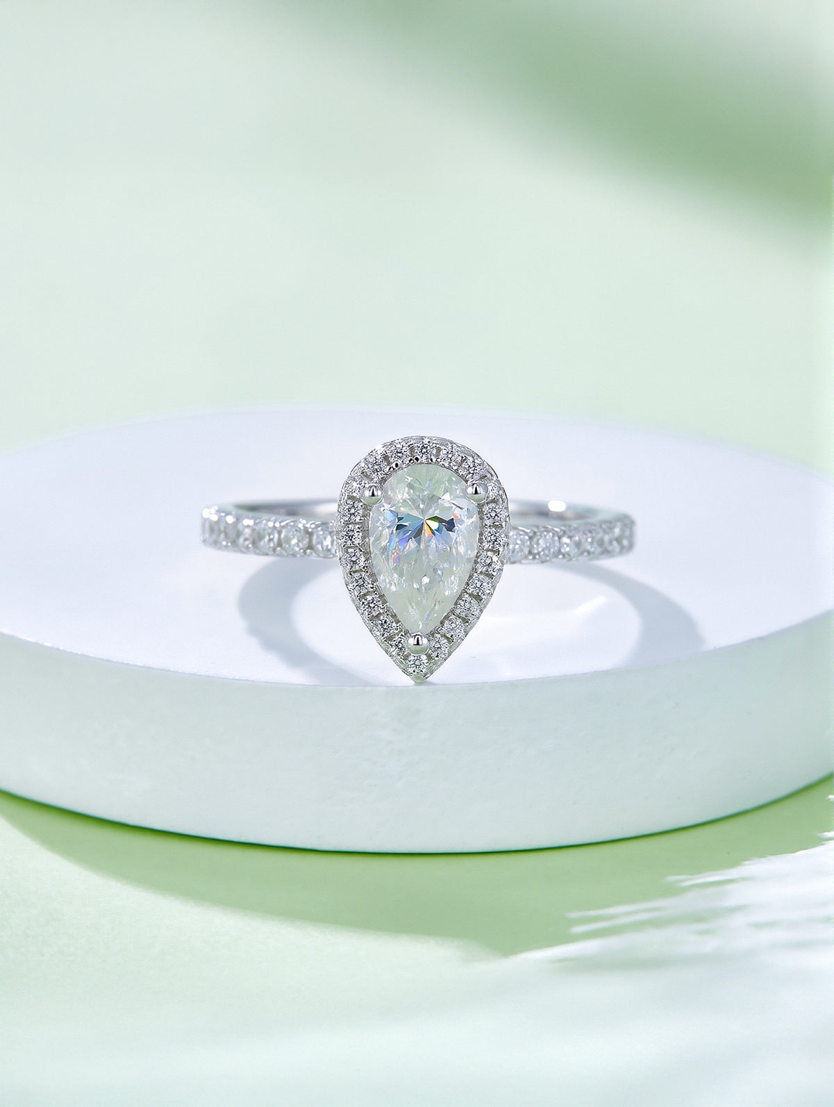 1ct Classic D Color Pear Moissanite Halo Ring