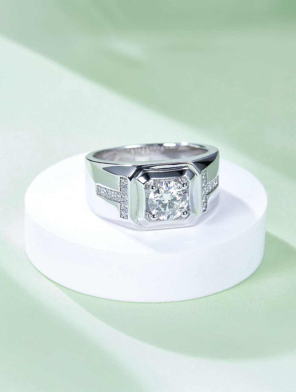 Men’s 1ct D Color Geometric Moissanite Pavé Ring