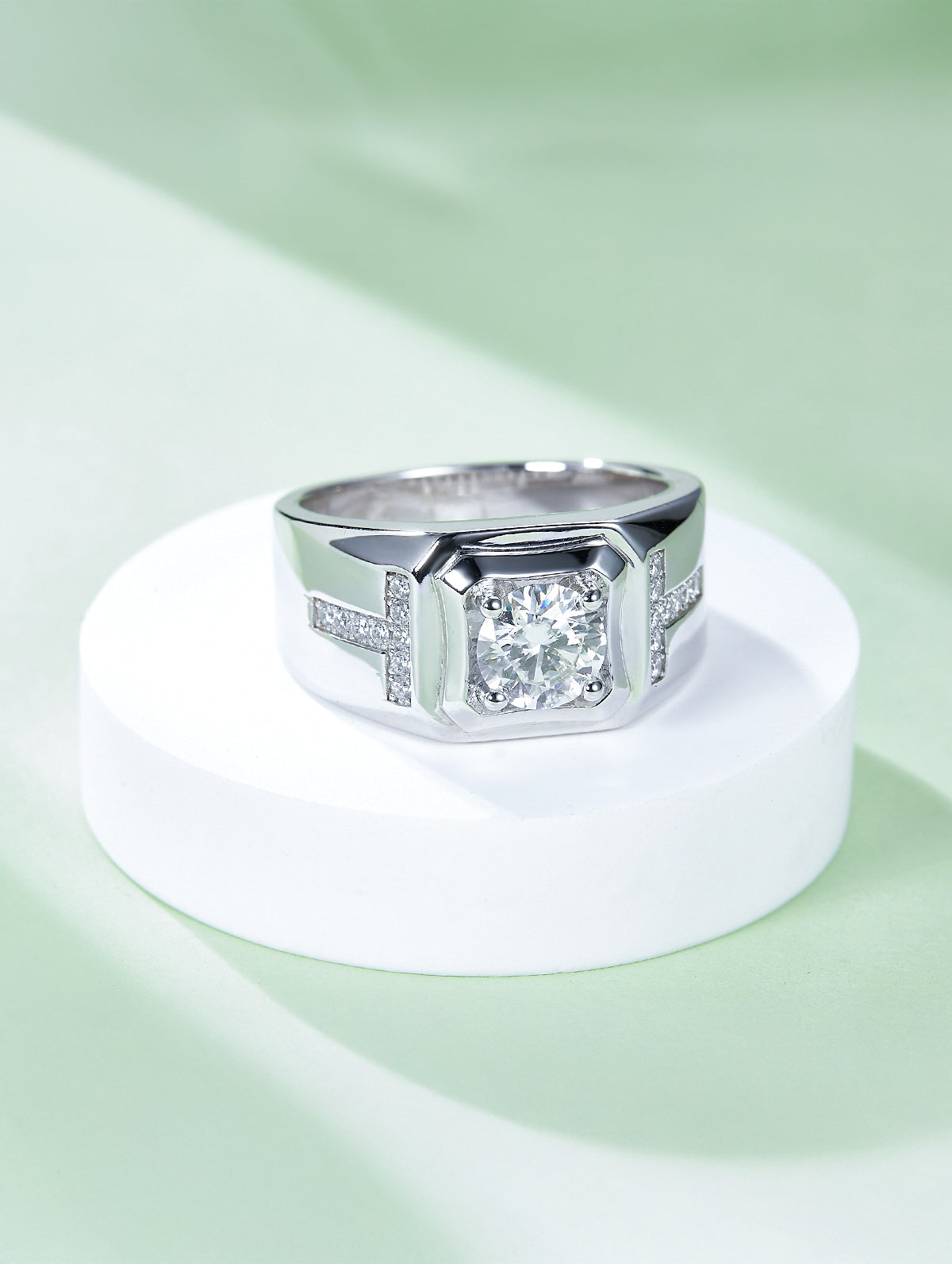 Men’s 1ct D Color Geometric Moissanite Pavé Ring