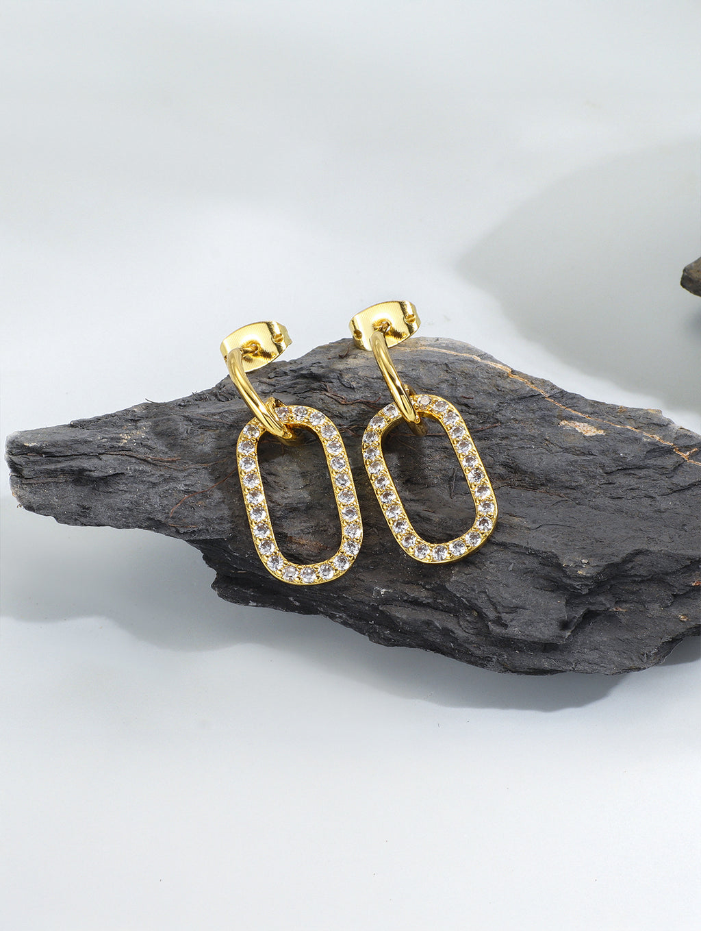Geometric Oval Cubic Zirconia Pavé Drop Earrings