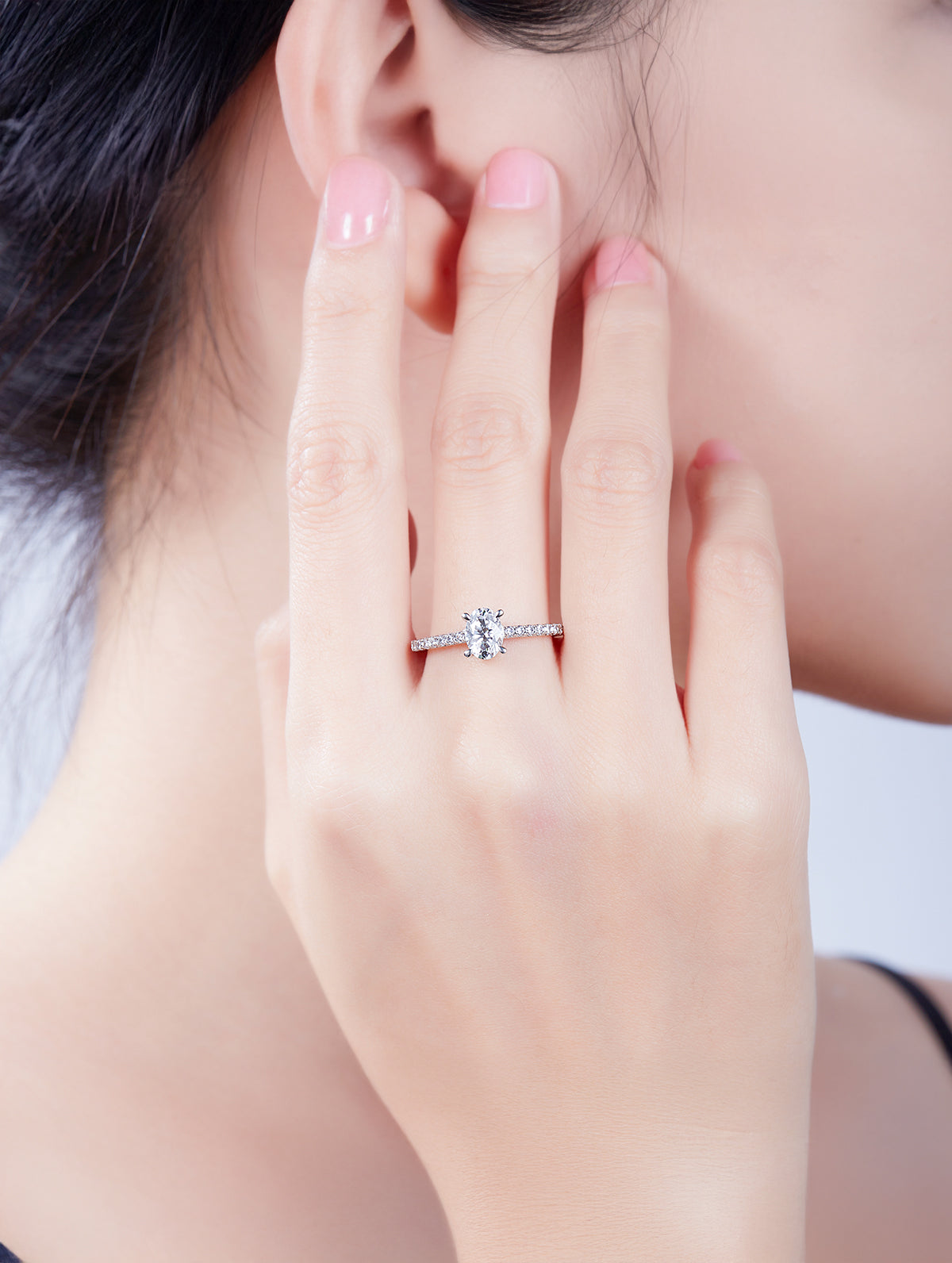 1ct Classic D Color Oval Moissanite Half Eternity Ring