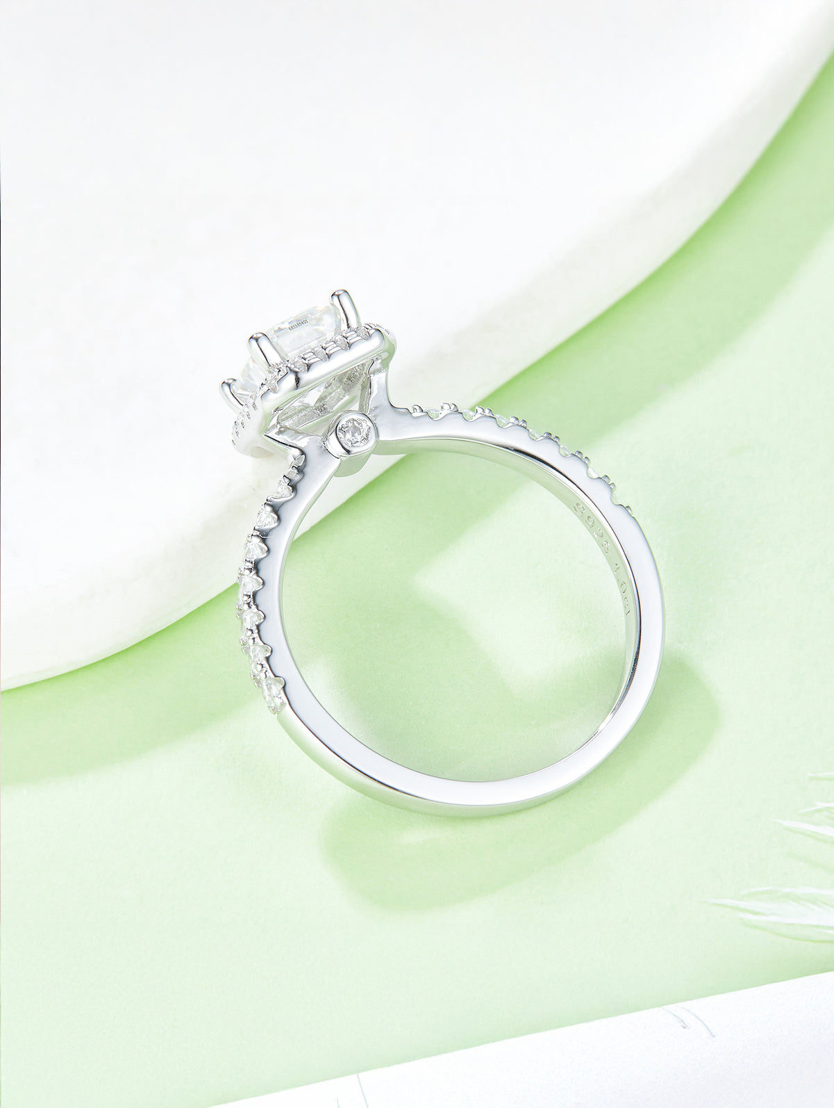 1ct Classic D Color Emerald-Cut Moissanite Halo Ring