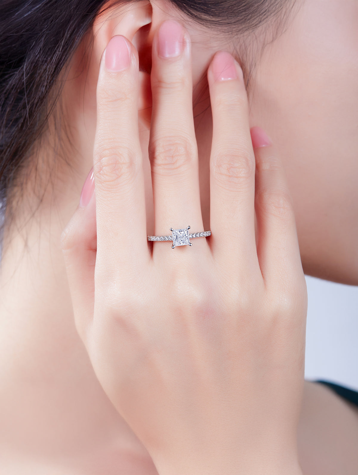 1ct Classic D Color Princess Moissanite Half Eternity Ring