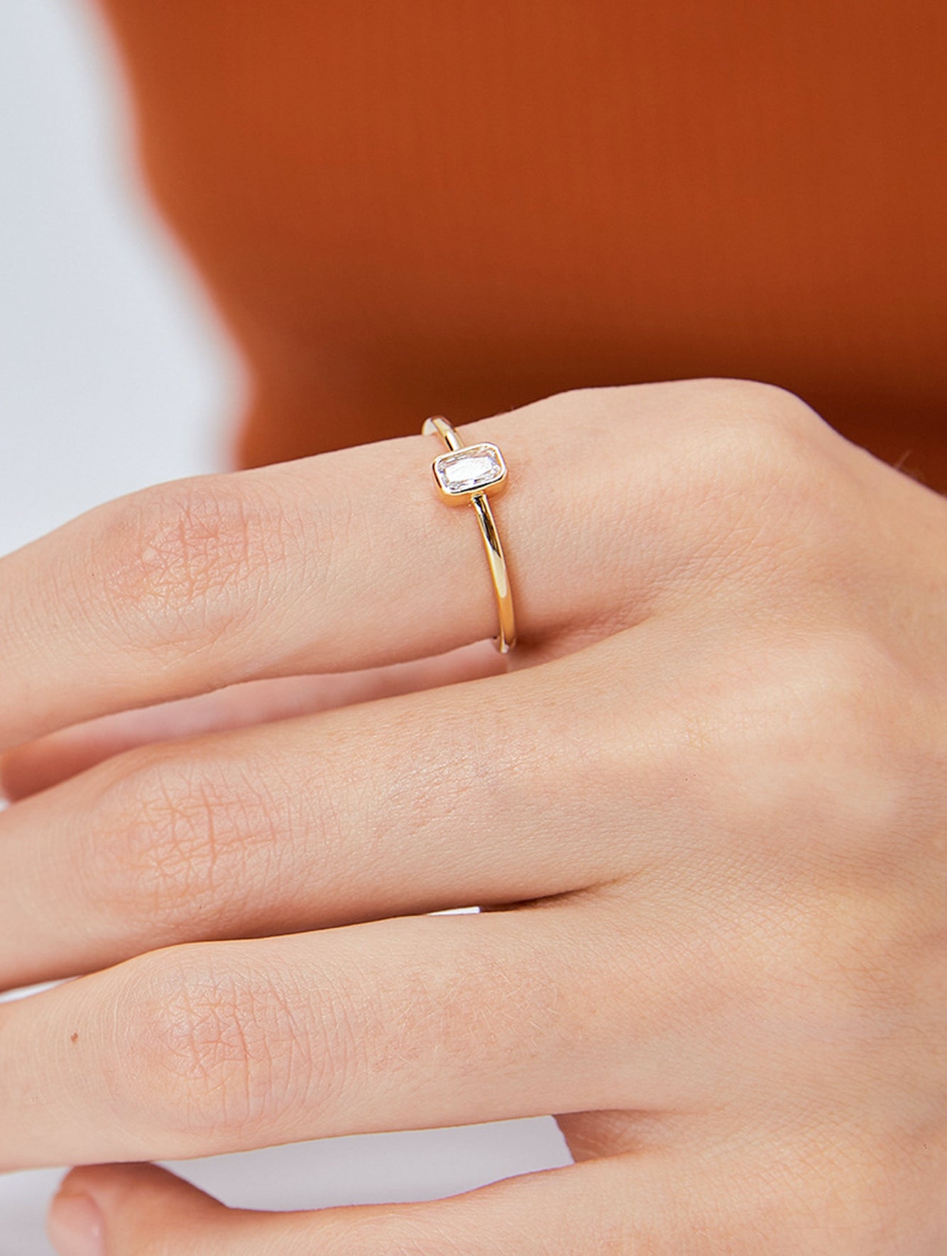 Minimalist Rectangle Cubic Zirconia Solitaire Ring