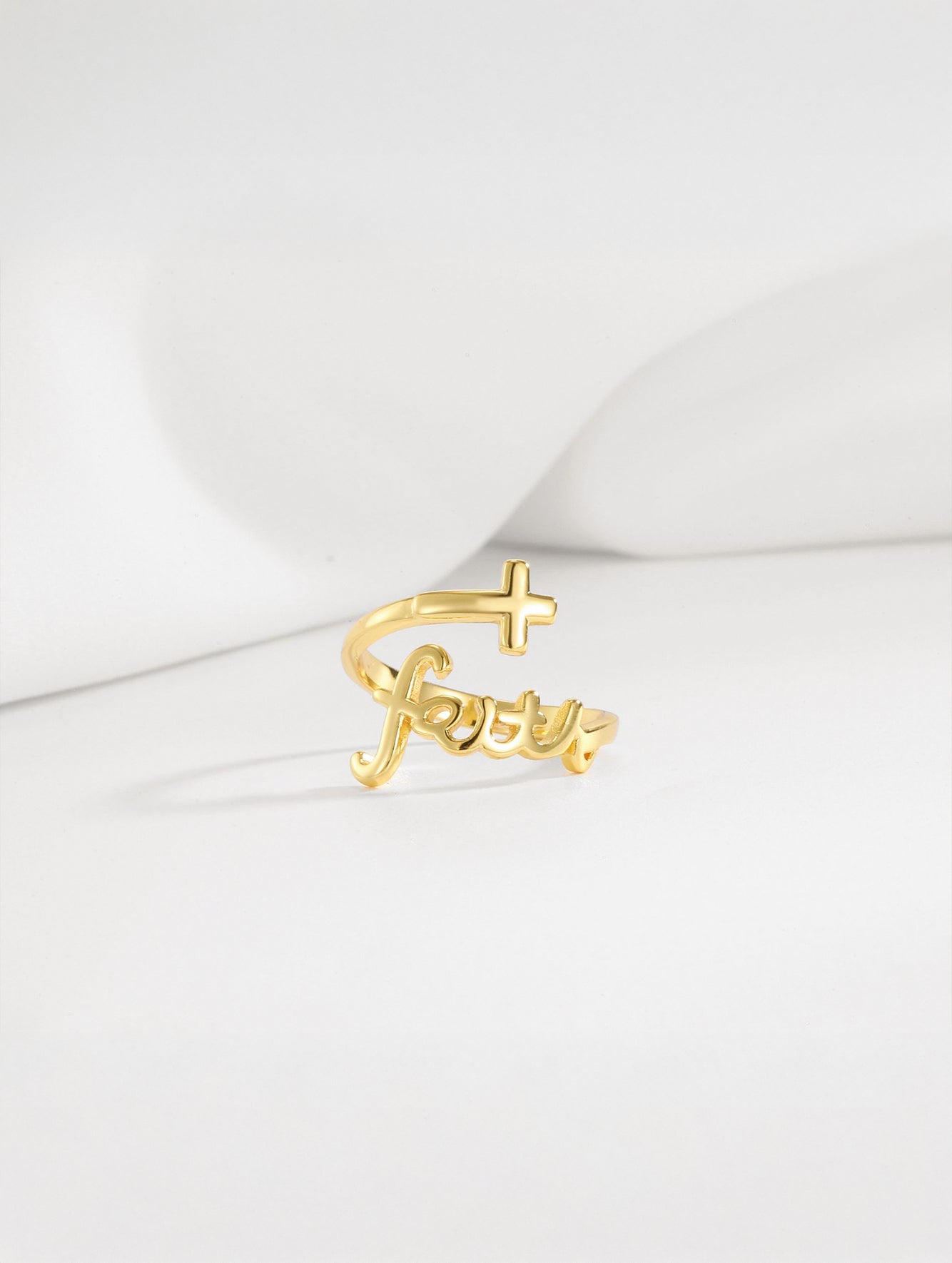 "Faith" Cross Adjustable Ring in 18K Gold Plated Copper