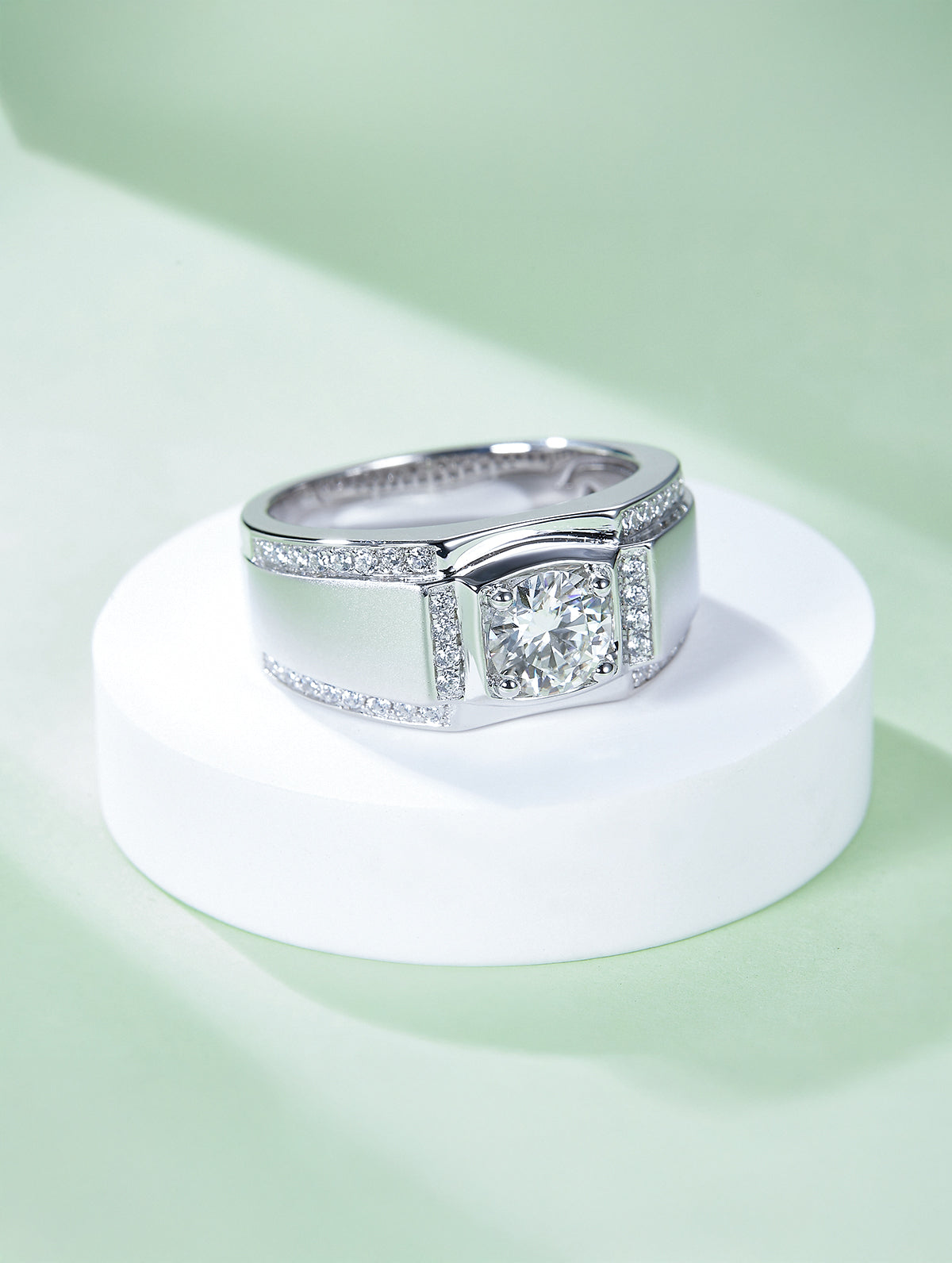 Men’s 1ct D Color Moissanite Ring with Pavé Accents
