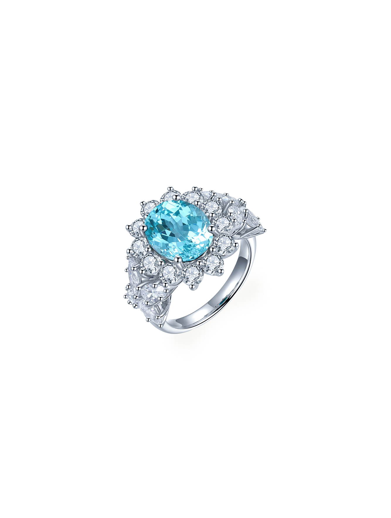 5.714ct Oval Lab-Grown Paraiba Tourmaline Floral Cocktail Ring